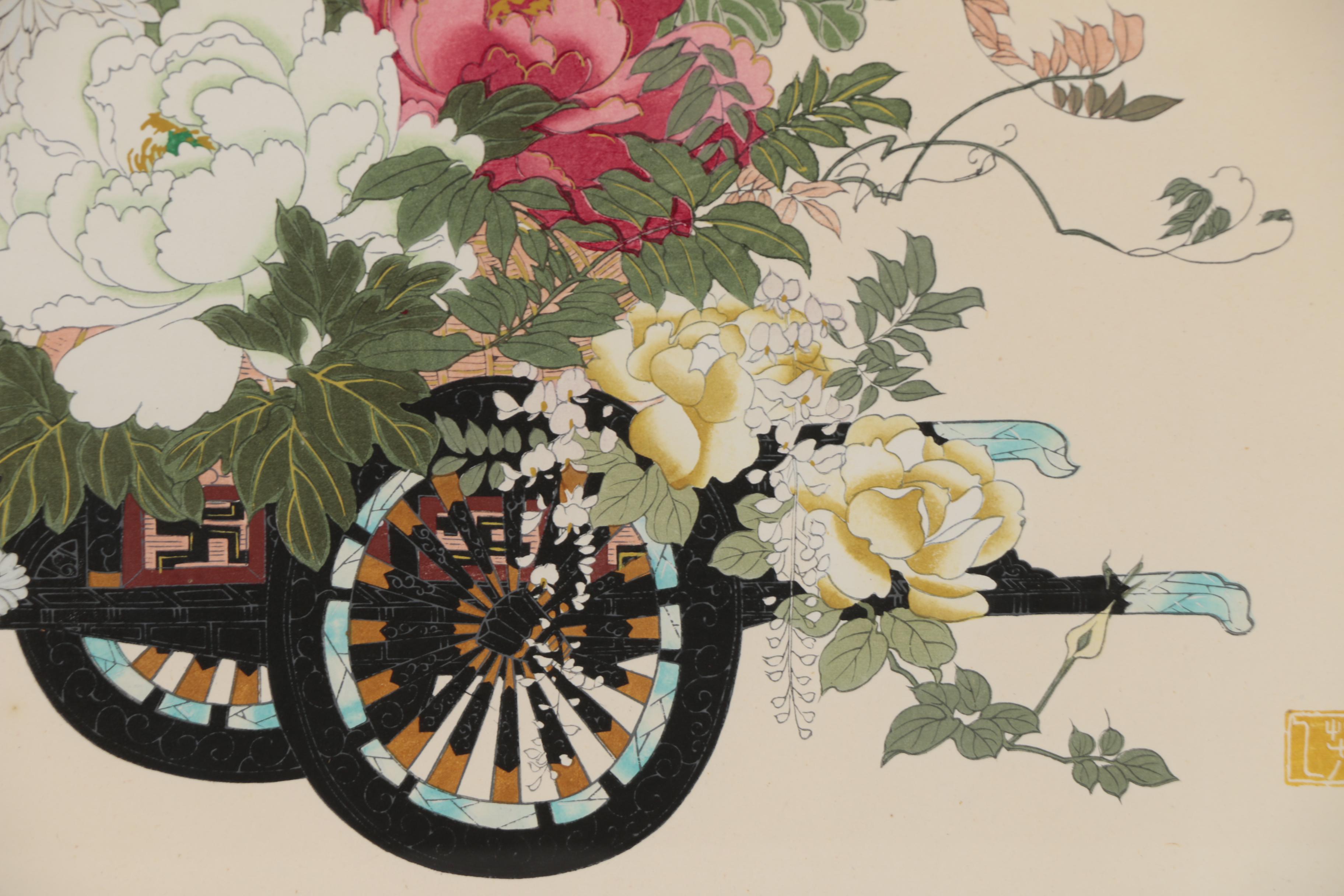 Japanese Flower Cart Woodblock
