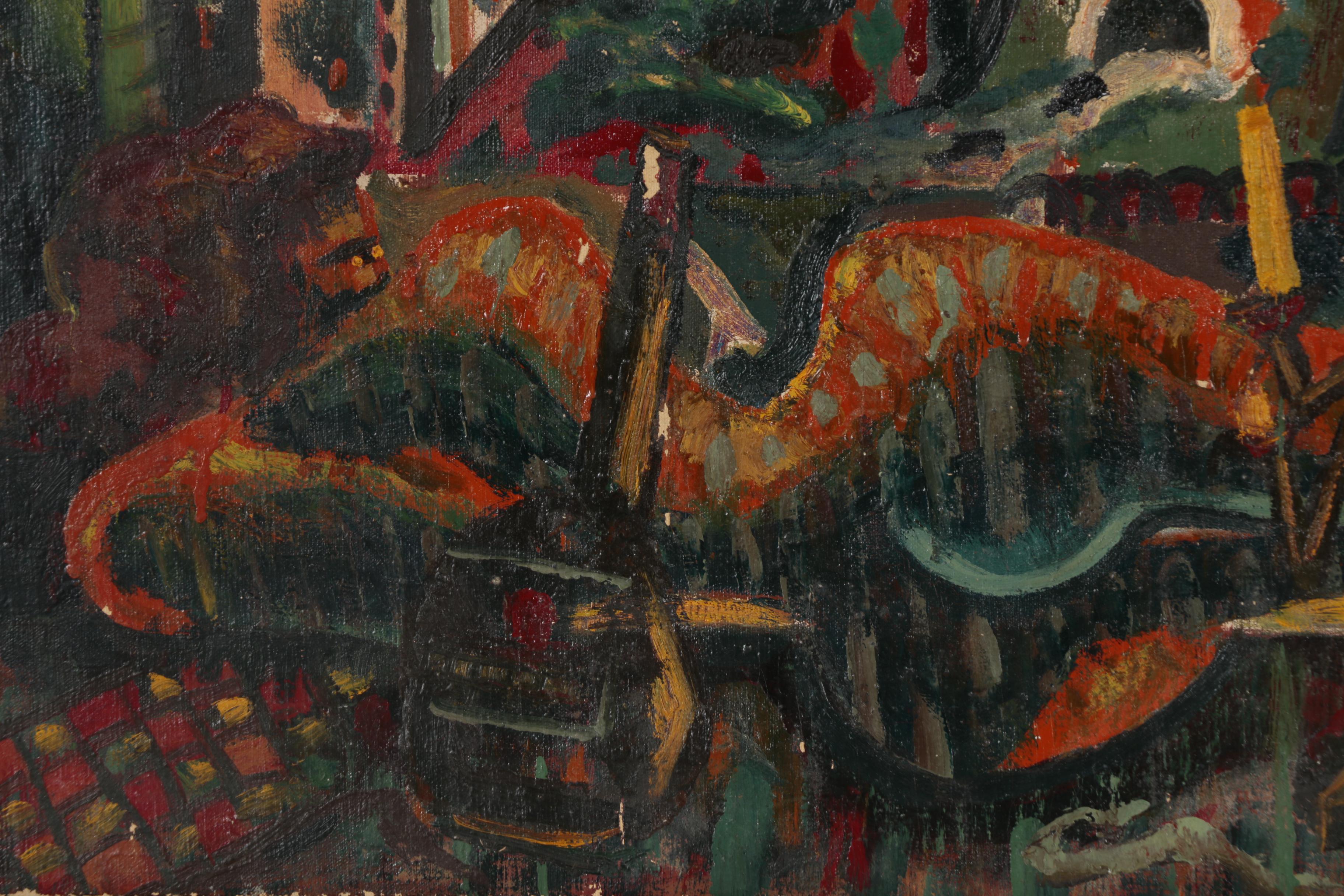 Howard Mitcham Oil Painting of Nocturnal Cityscape, 1945