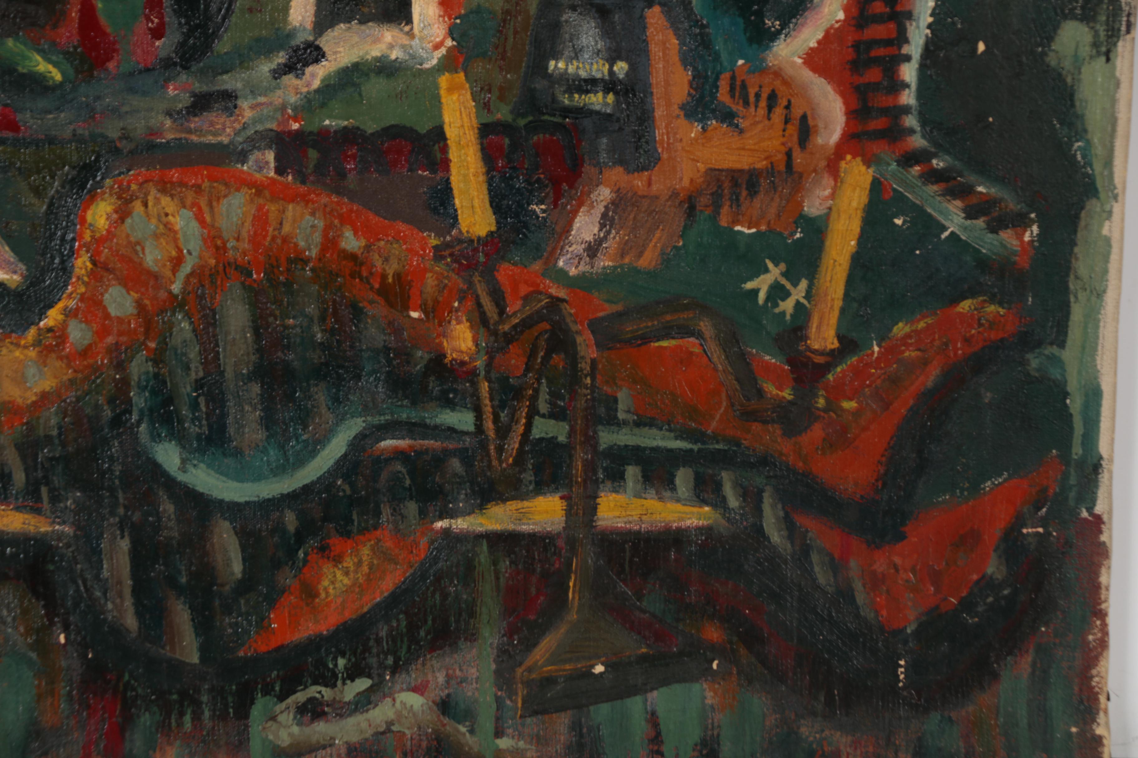 Howard Mitcham Oil Painting of Nocturnal Cityscape, 1945