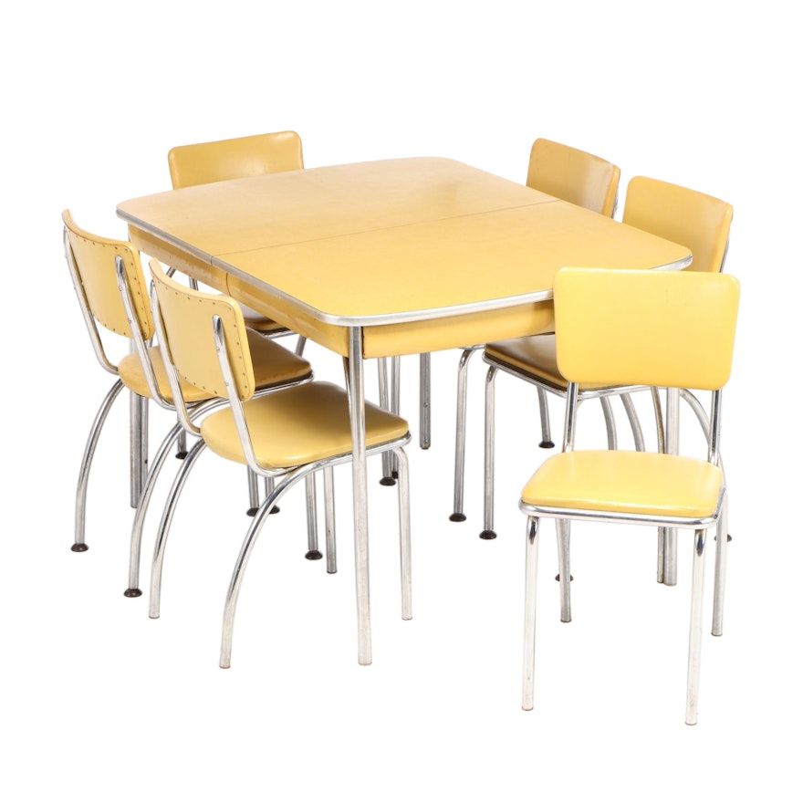 Howell Chromsteel Furniture, Seven-Piece Yellow Dinette Set, Mid-20th Century