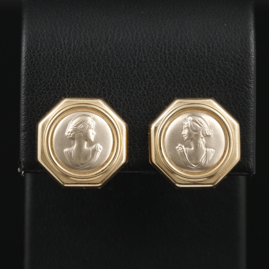 14K Yellow and White Gold Cameo Earrings