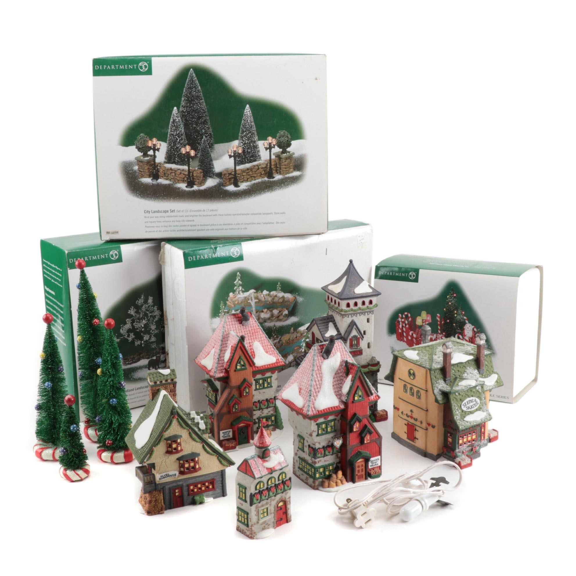 Department 56 "North Pole" Series Buildings with Landscape Accessories
