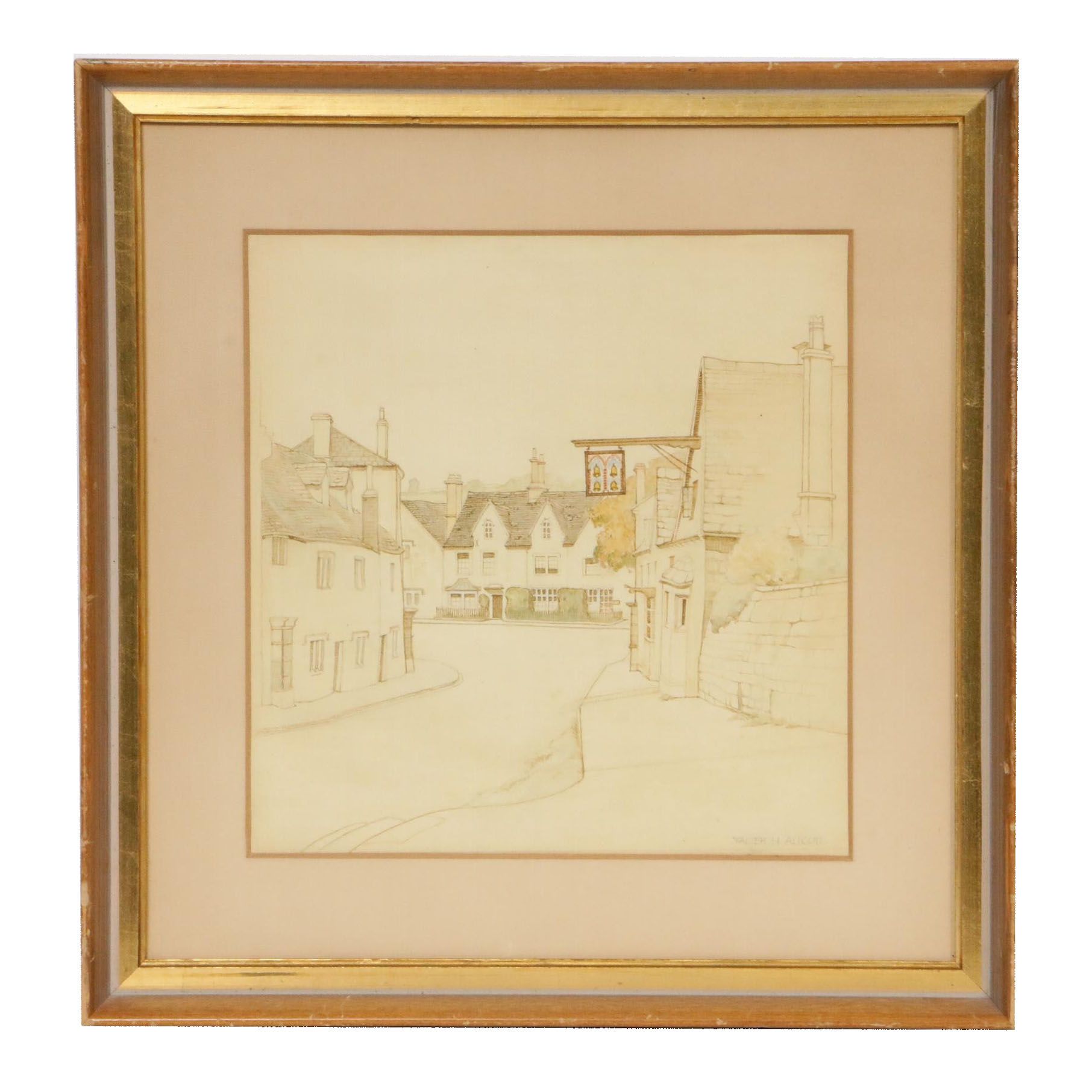 Walter Herbert Allcott Street Scene Watercolor Painting, 20th Century