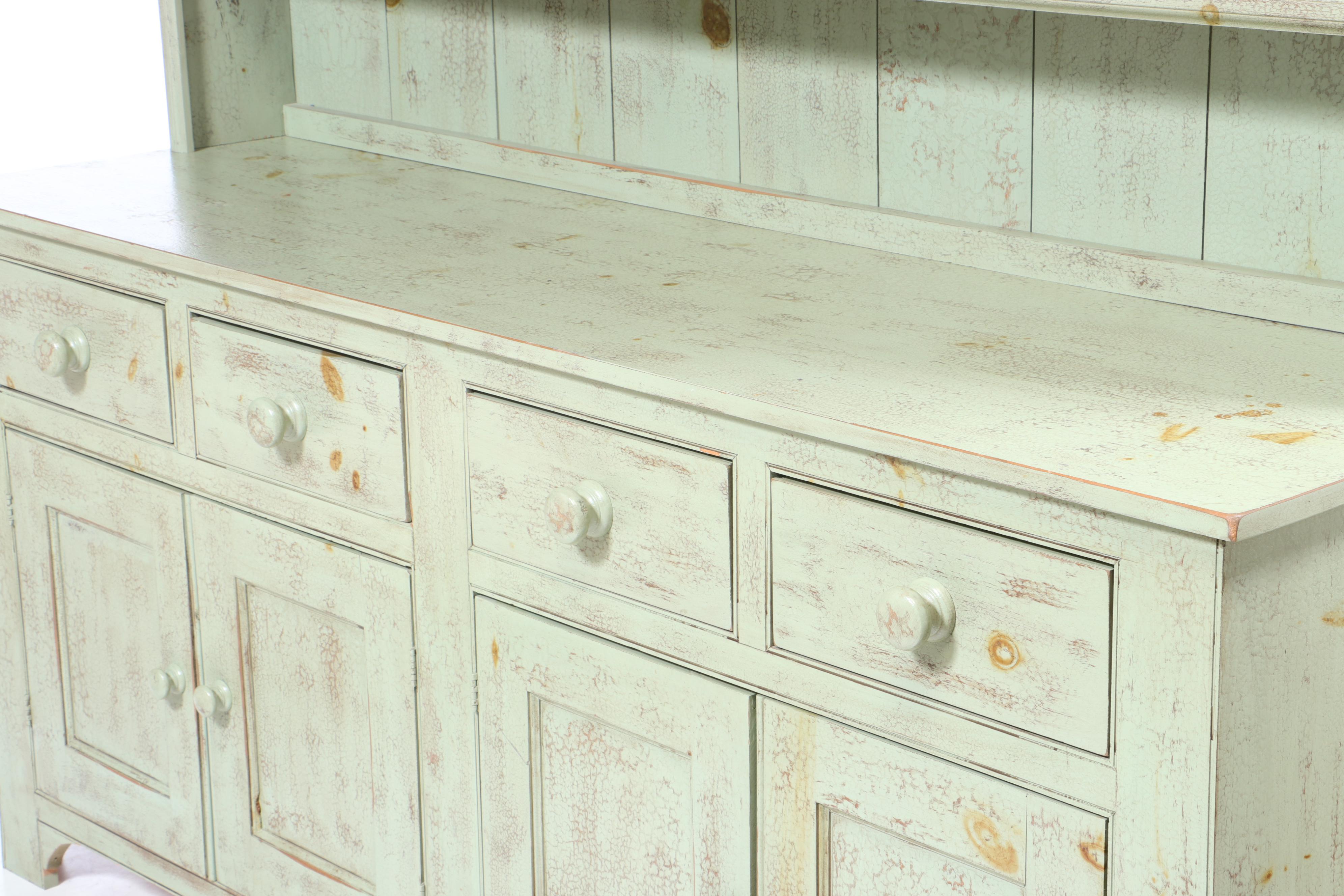 Welsh Style British Traditions Crackle-Glazed Cupboard, Late 20th Century