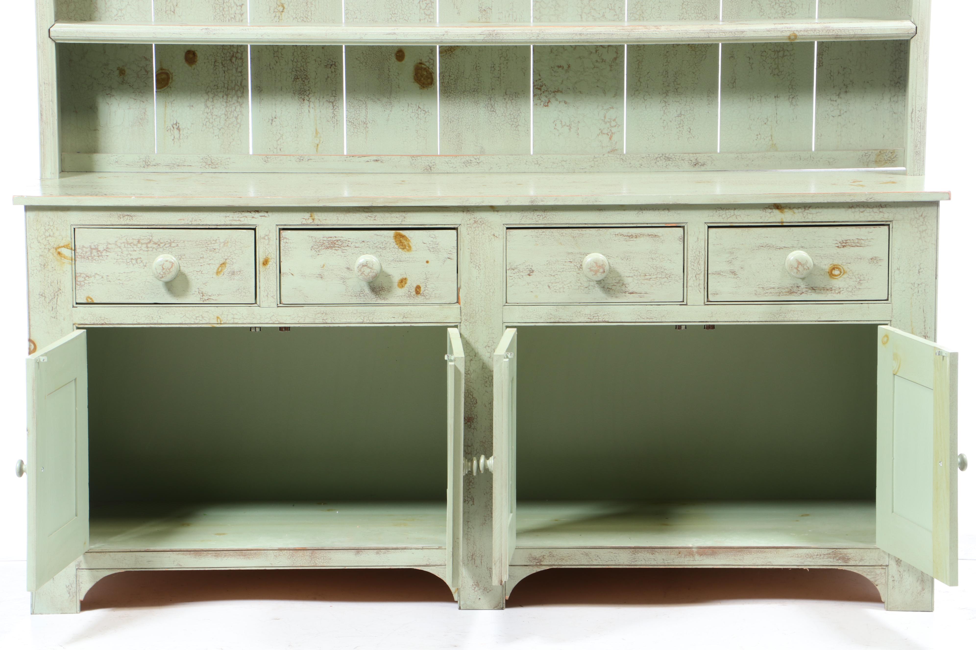 Welsh Style British Traditions Crackle-Glazed Cupboard, Late 20th Century