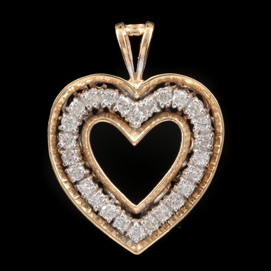 14K Yellow Gold Diamond Heart Pendant