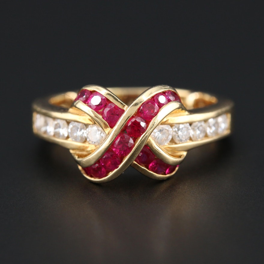 Charles Krypell "Brilliance" 18K Yellow Gold Ruby and Diamond Ring