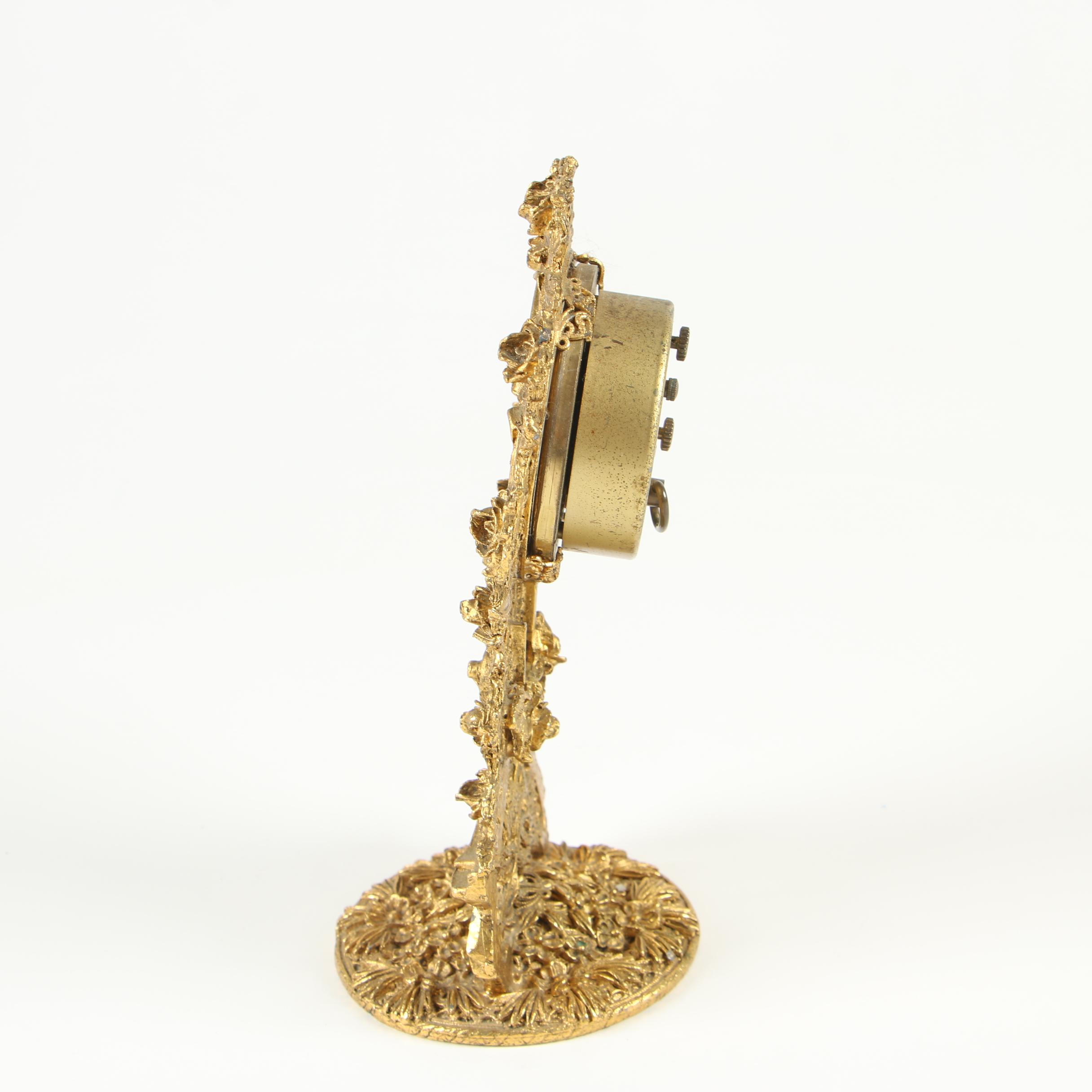 German Globe Gilt Metal Floral Alarm Clock