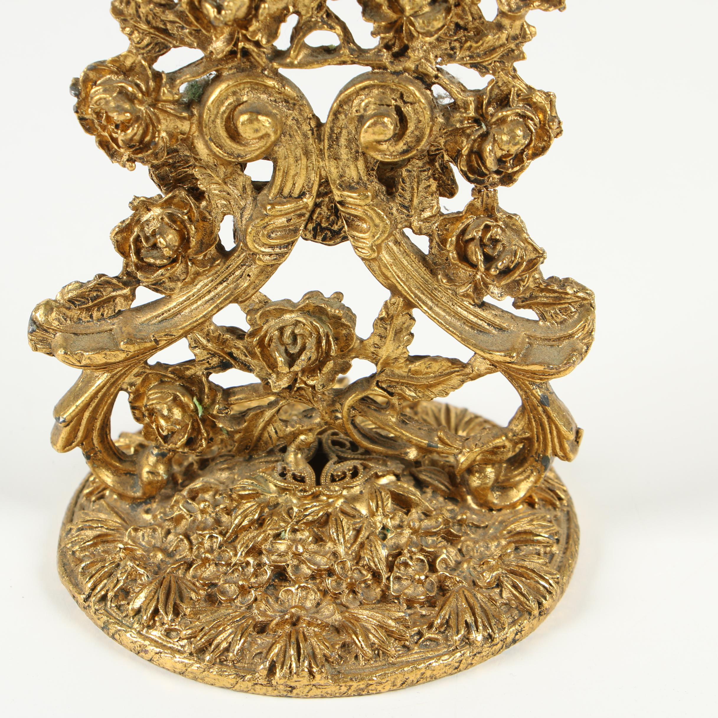 German Globe Gilt Metal Floral Alarm Clock