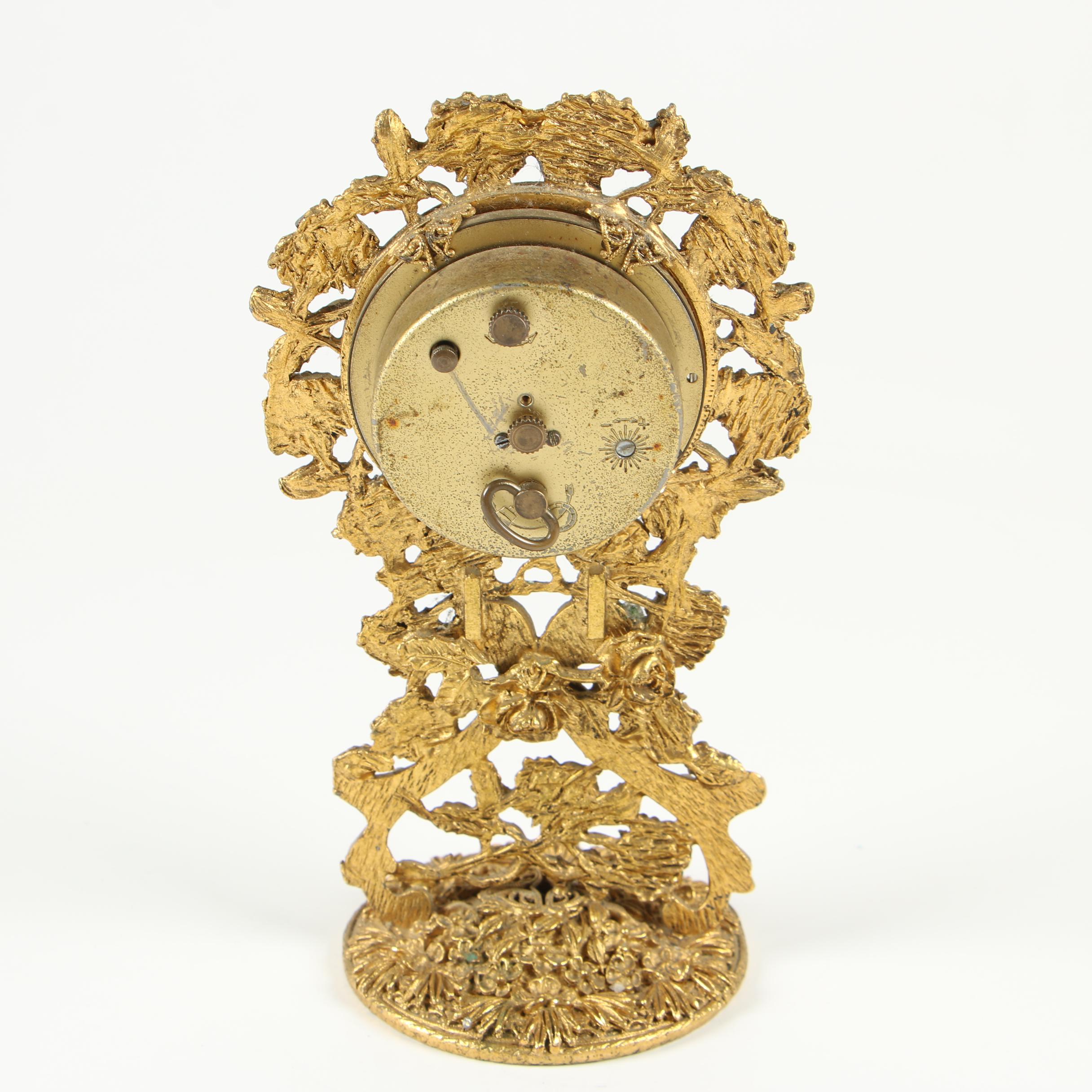 German Globe Gilt Metal Floral Alarm Clock