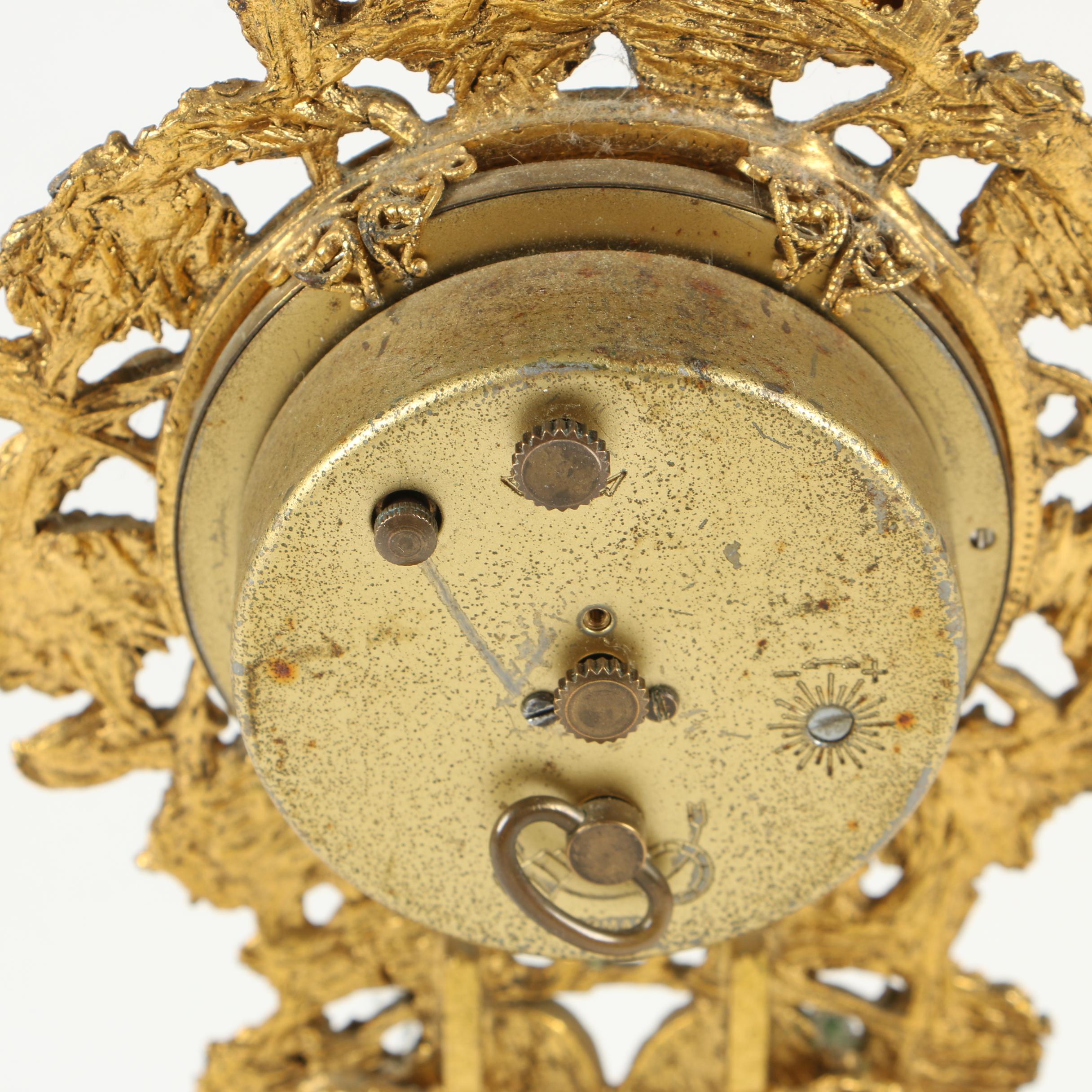 German Globe Gilt Metal Floral Alarm Clock