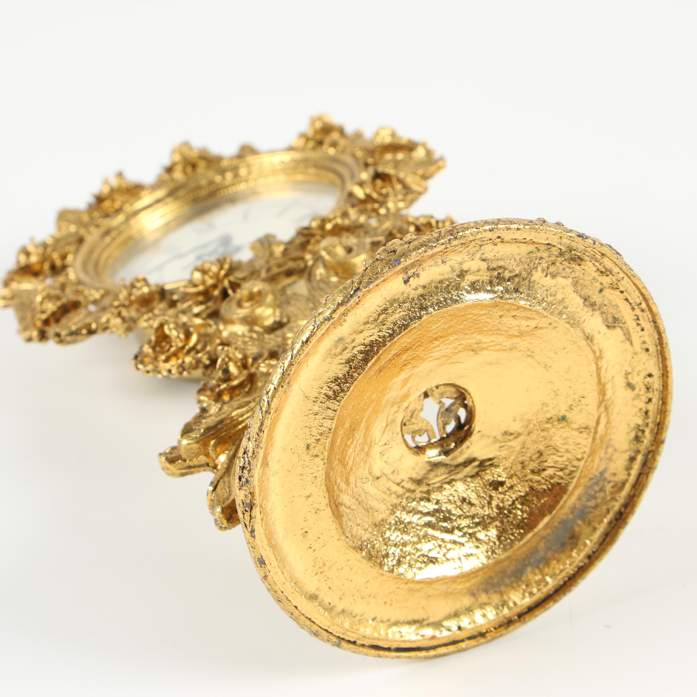 German Globe Gilt Metal Floral Alarm Clock