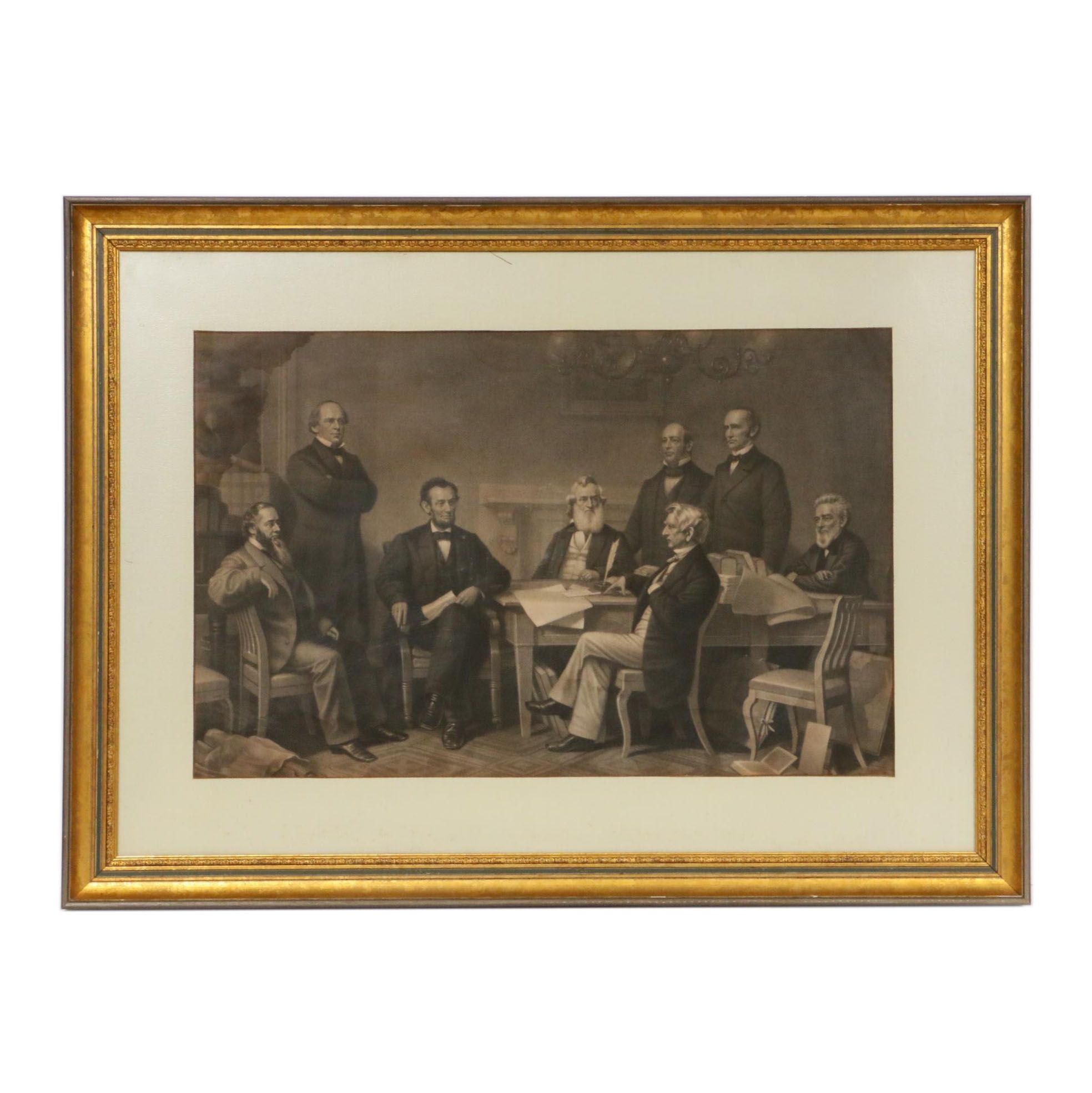 Steel Engraving "The First Reading of the Emancipation Proclamation", 1866