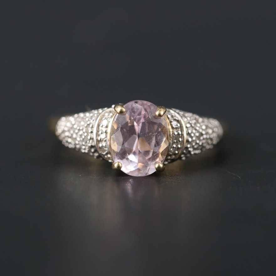 14K Yellow Gold Kunzite and Diamond Ring