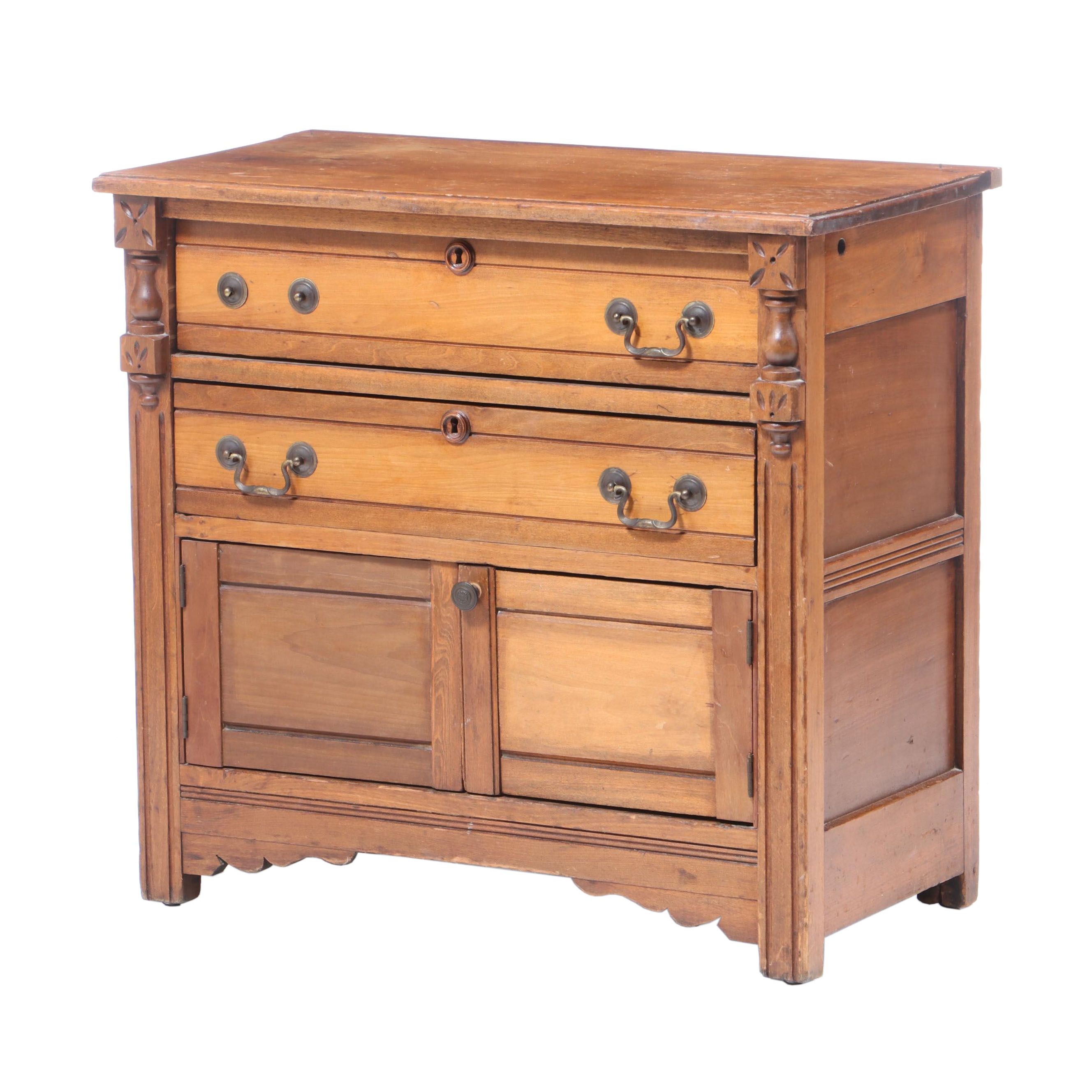 Victorian Walnut Drawer Front Cabinet, Late 19th Century