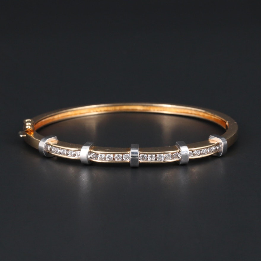 14K Yellow Gold Diamond Bracelet with White Gold Accents
