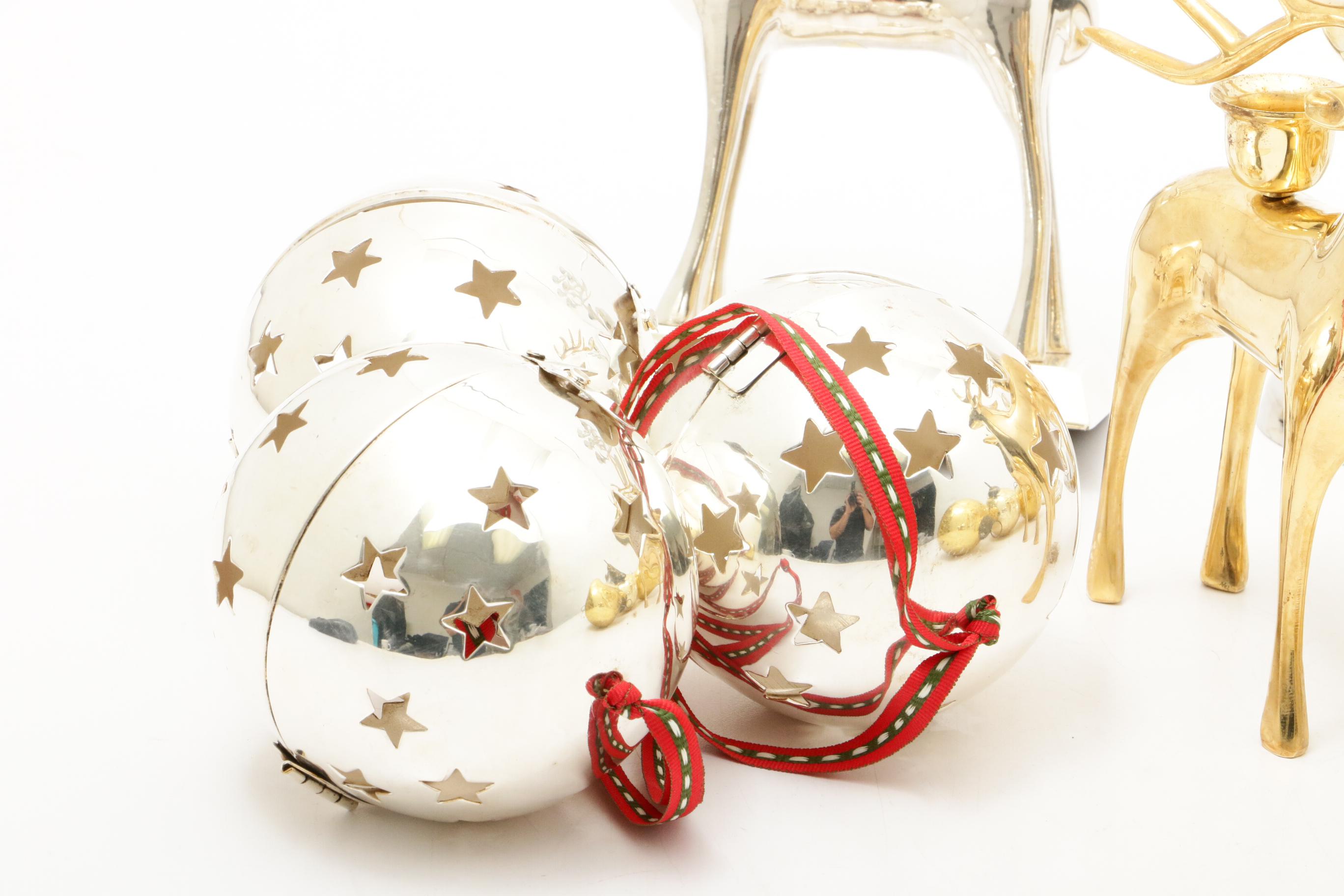 Pottery Barn Reindeer, Column Candlesticks, Kugel Style Ornaments and More