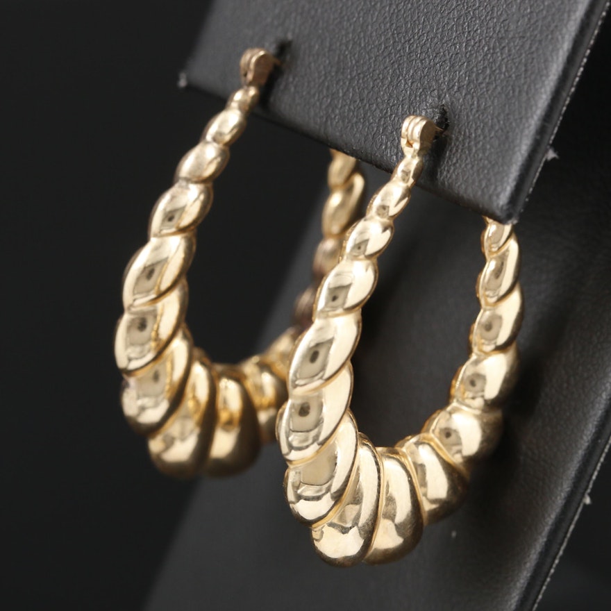 14K Yellow Gold Fluted Hoop Earrings