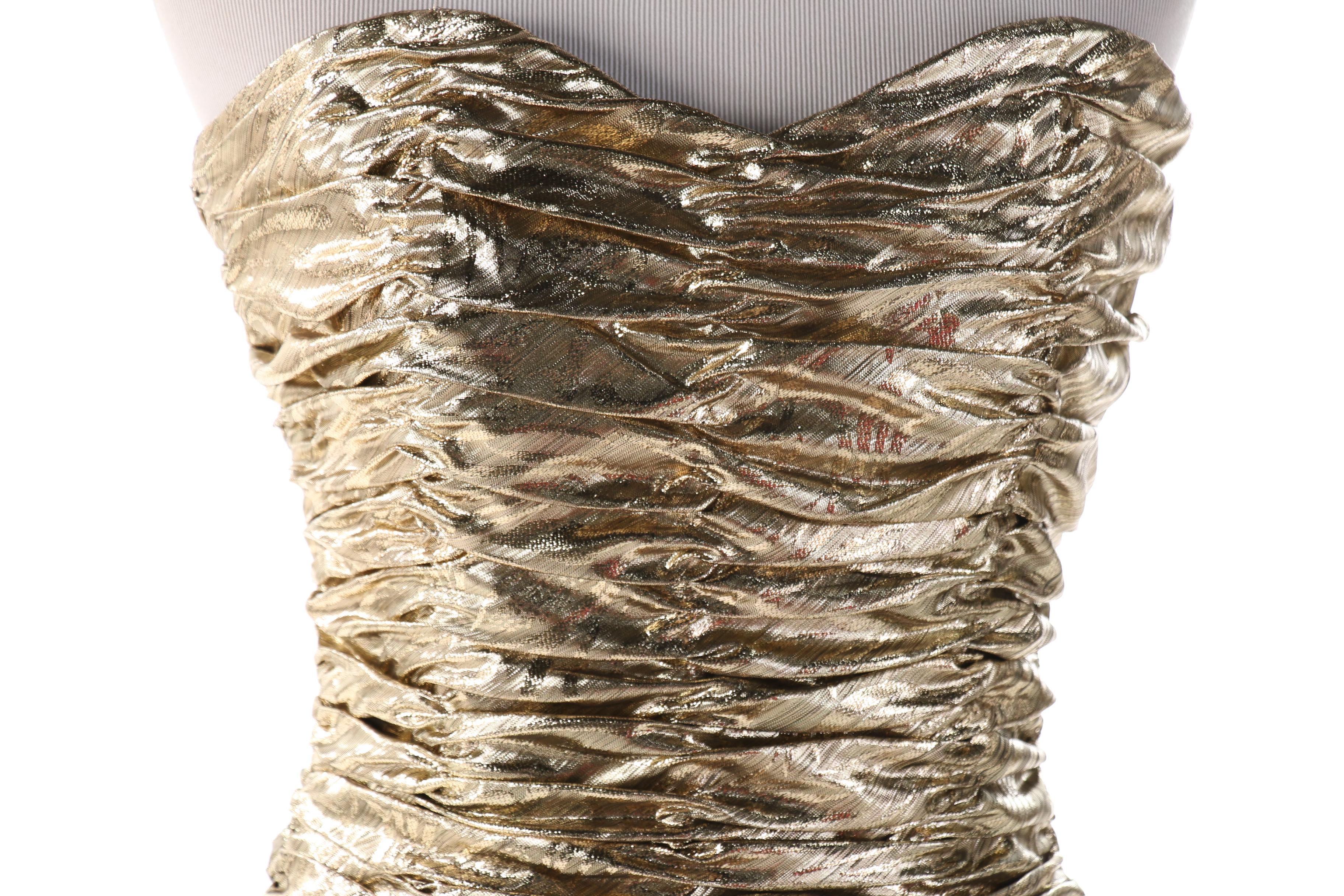 Carlisle Gold Lurex Ruched Drop Waist Strapless Occasion Dress