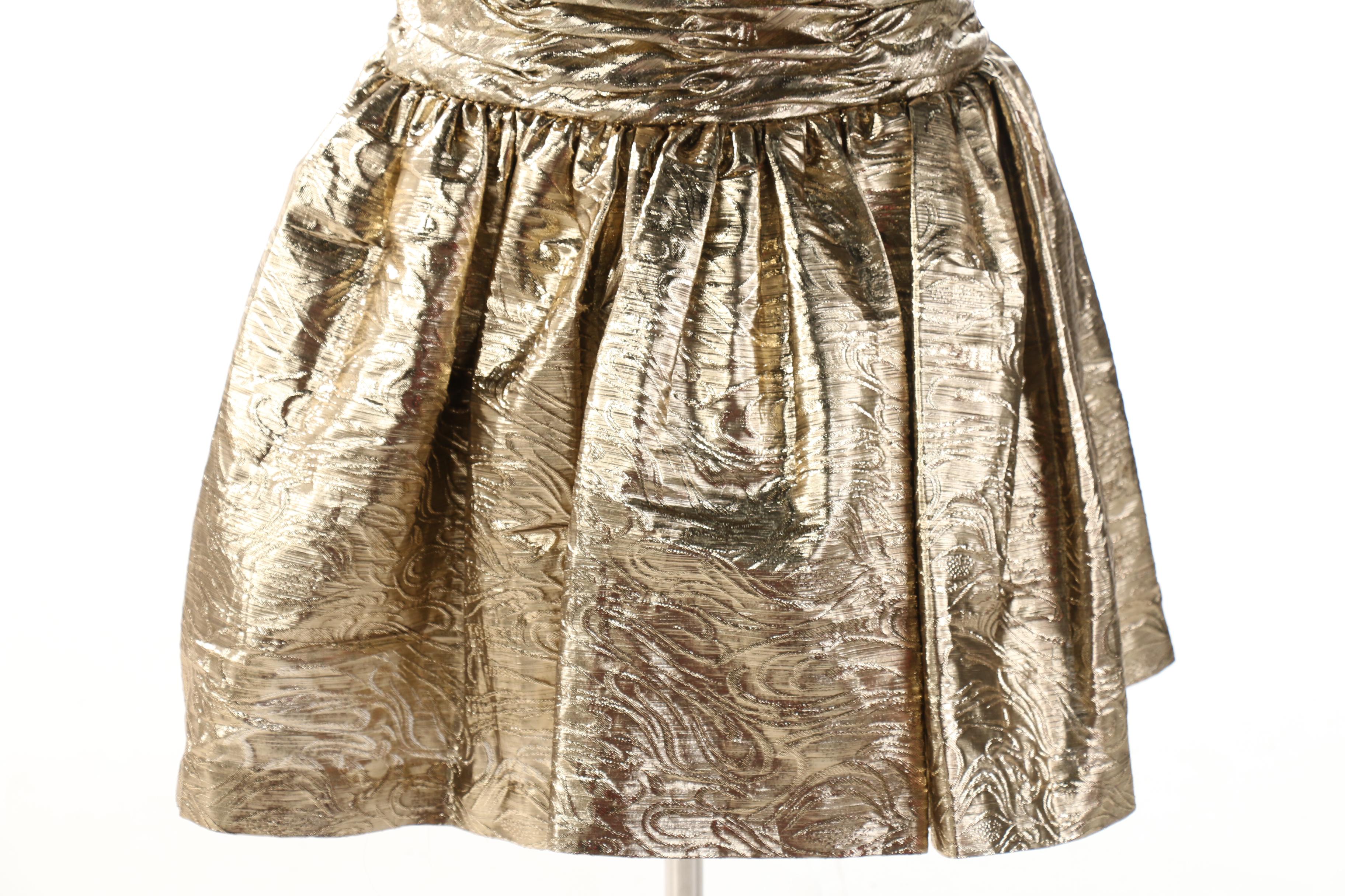 Carlisle Gold Lurex Ruched Drop Waist Strapless Occasion Dress