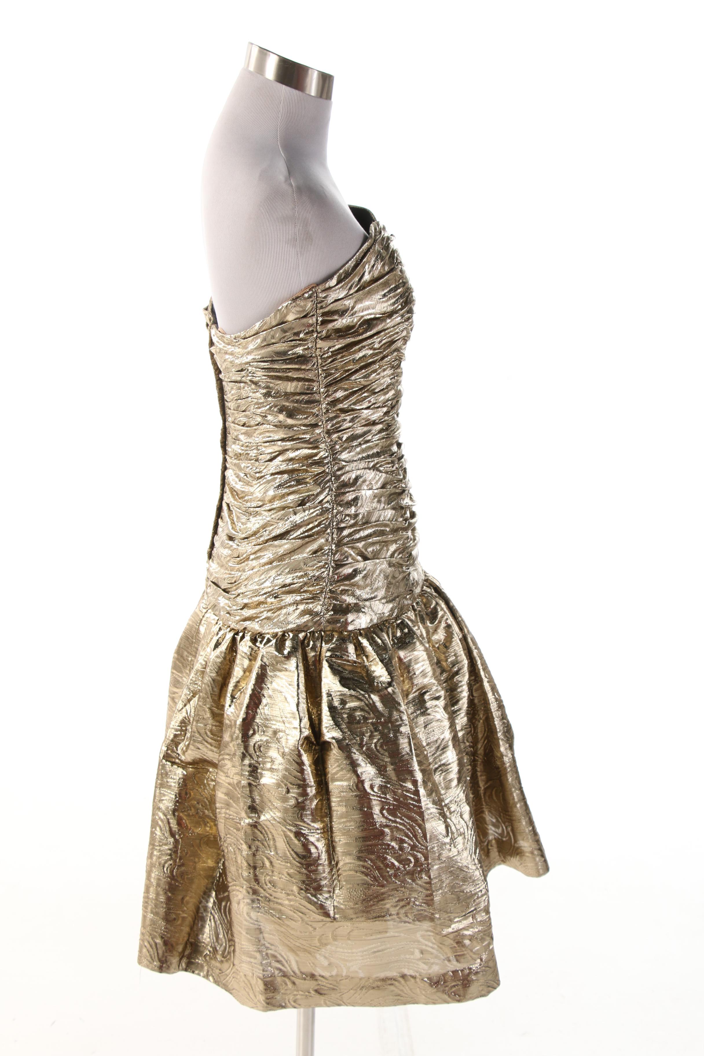 Carlisle Gold Lurex Ruched Drop Waist Strapless Occasion Dress