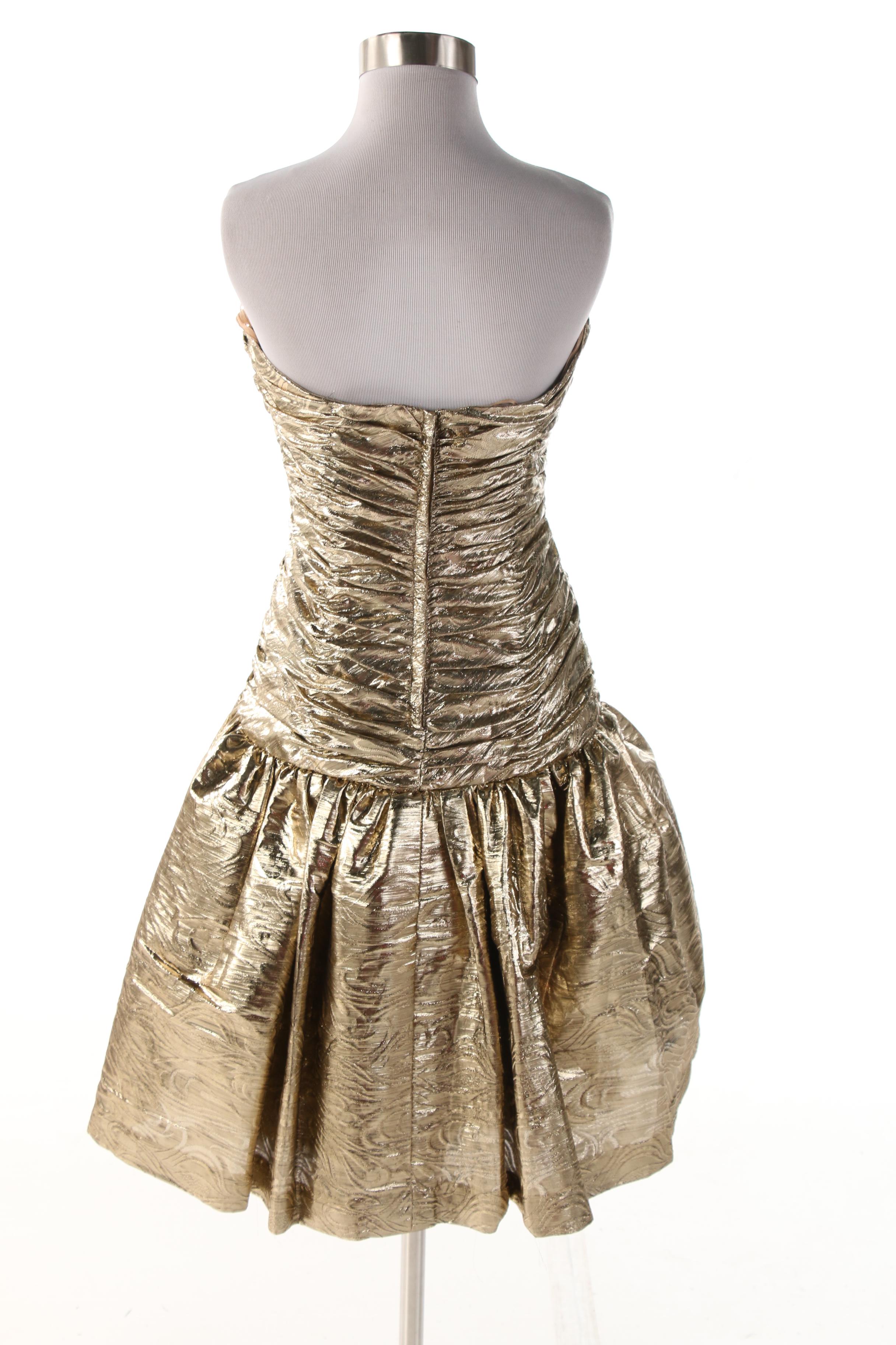 Carlisle Gold Lurex Ruched Drop Waist Strapless Occasion Dress