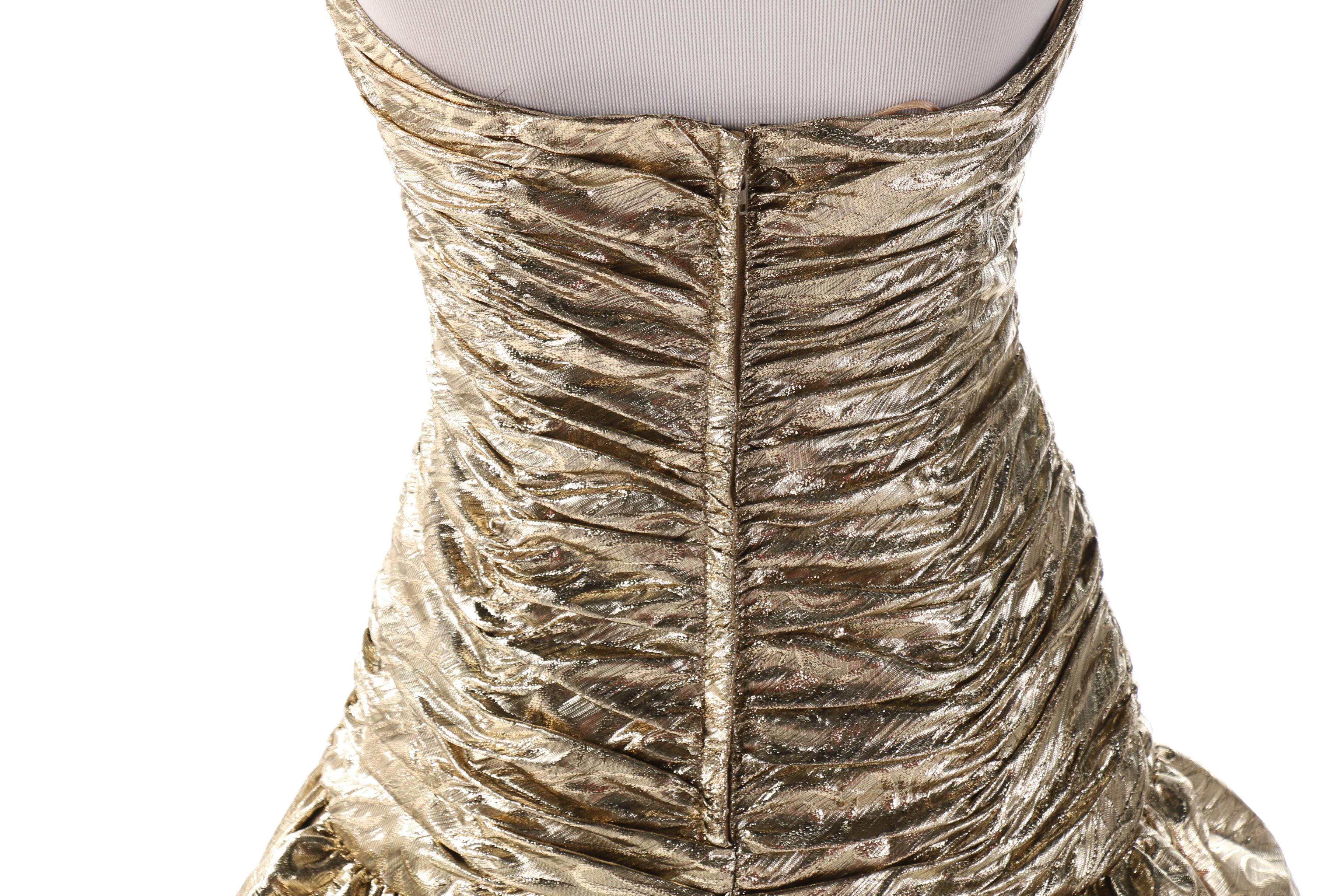 Carlisle Gold Lurex Ruched Drop Waist Strapless Occasion Dress