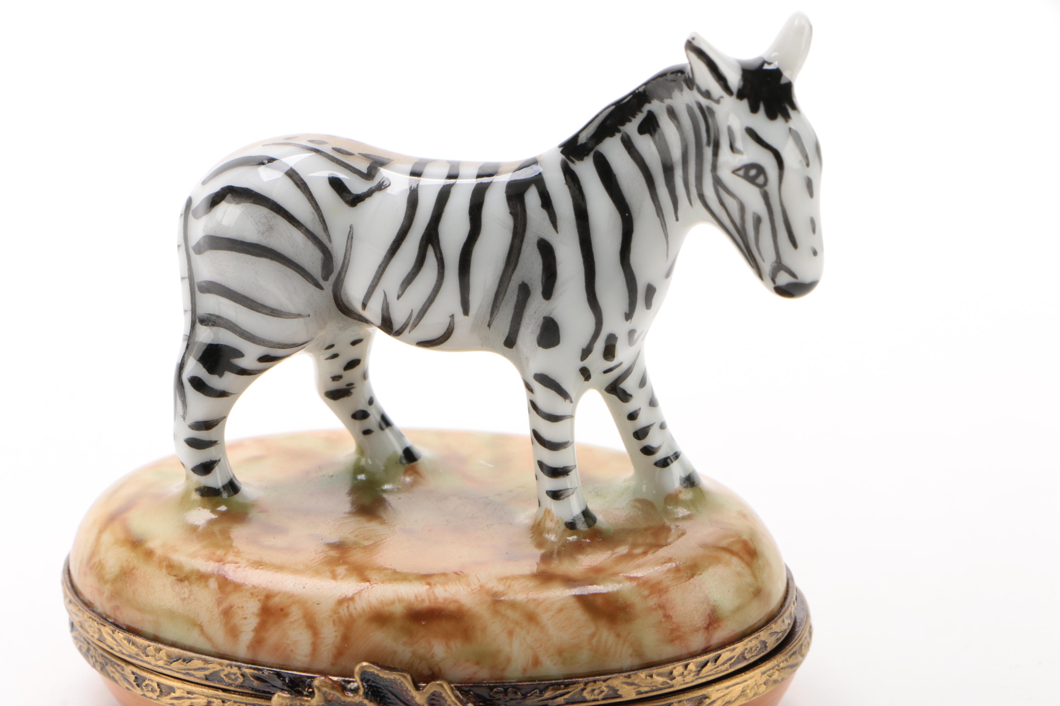Gerard Ribierre Limoges Porcelain "Zebra" Trinket Box