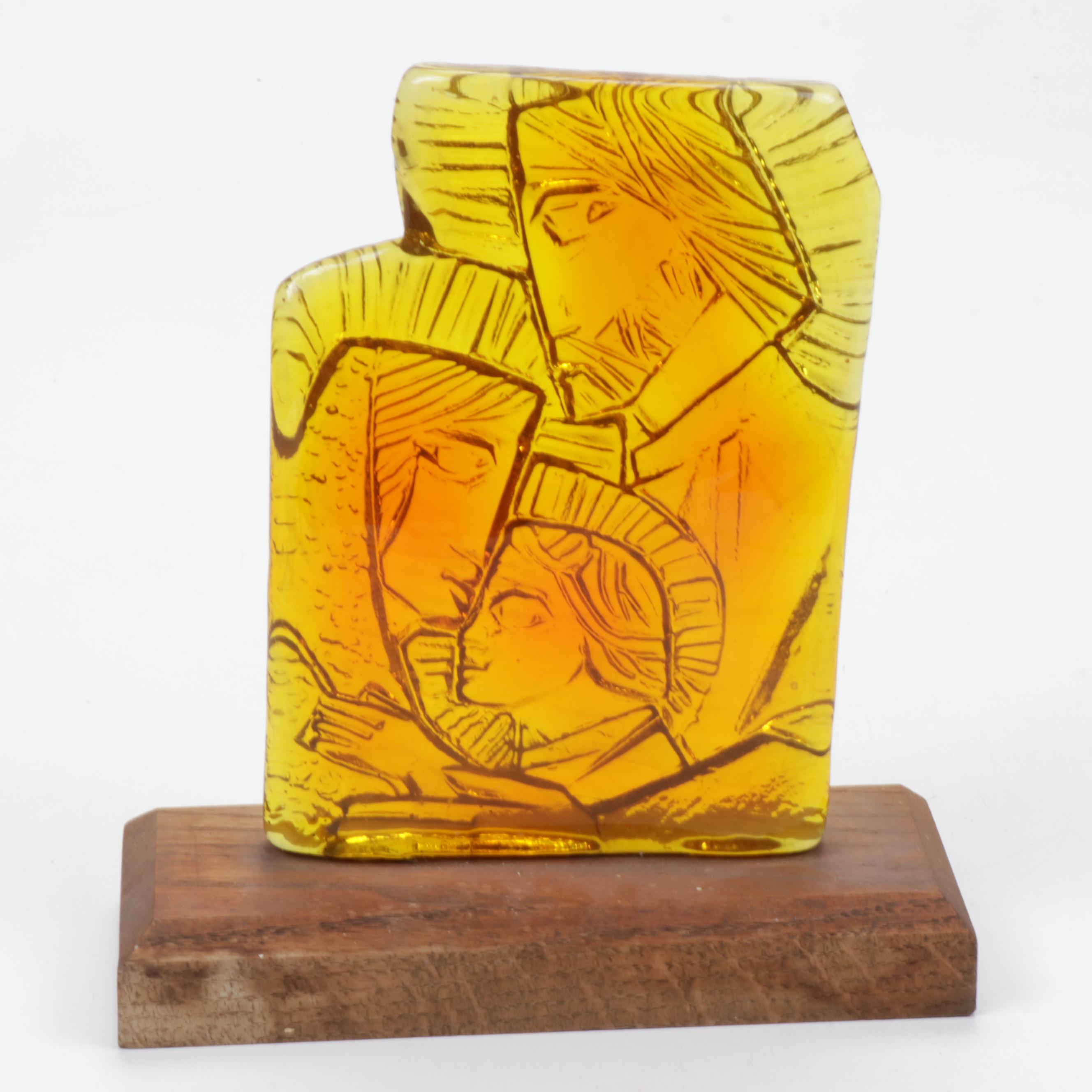 Blenko Mid Century Modern Holy Family Amber Glass Sculpture, Vintage