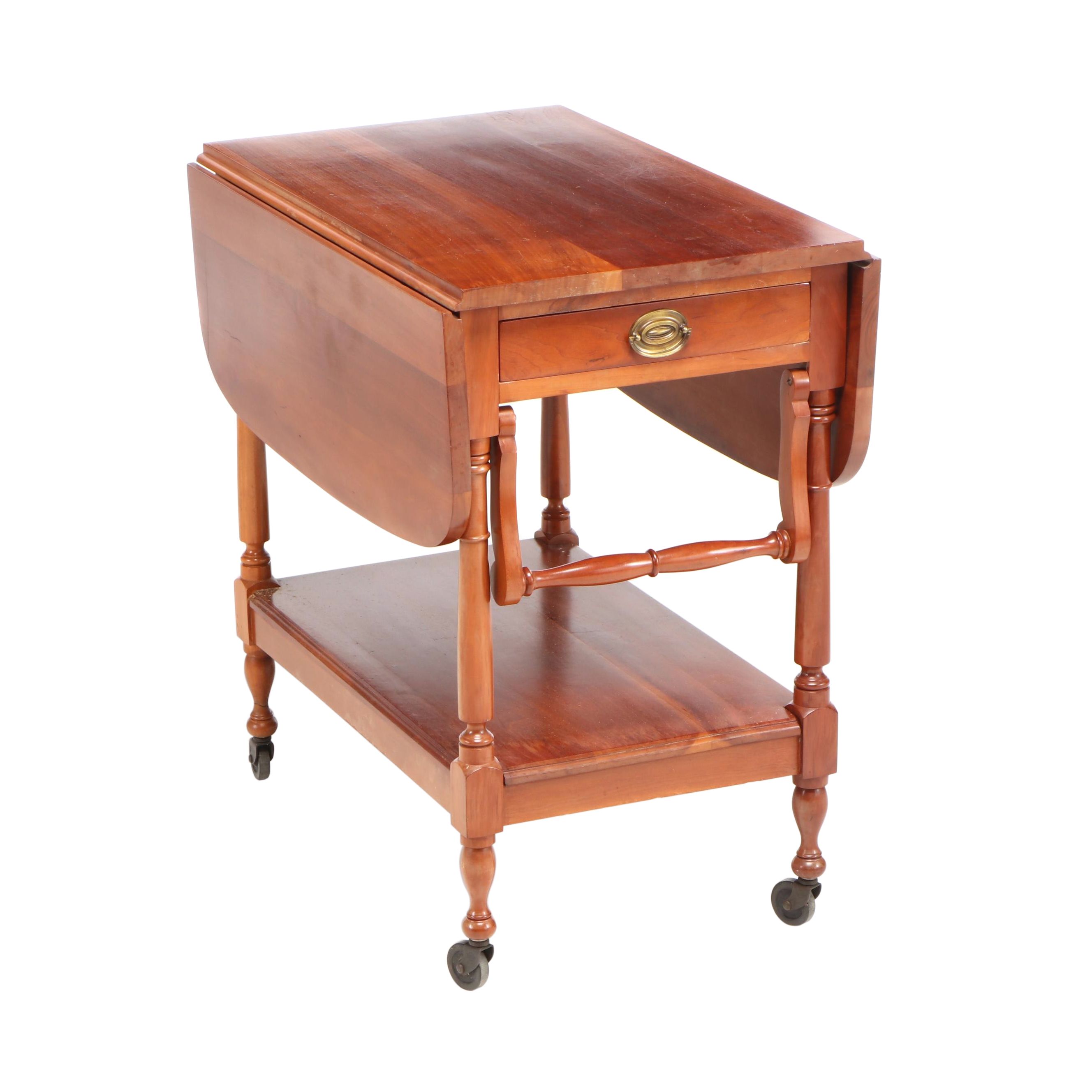 Cherry Drop-Leaf Silverware Buffet Server Cart, Mid-20th Century