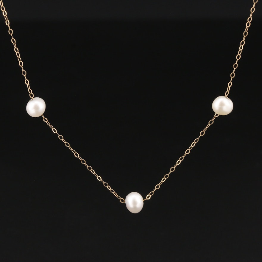 14K Yellow Gold Pearl Station Necklace
