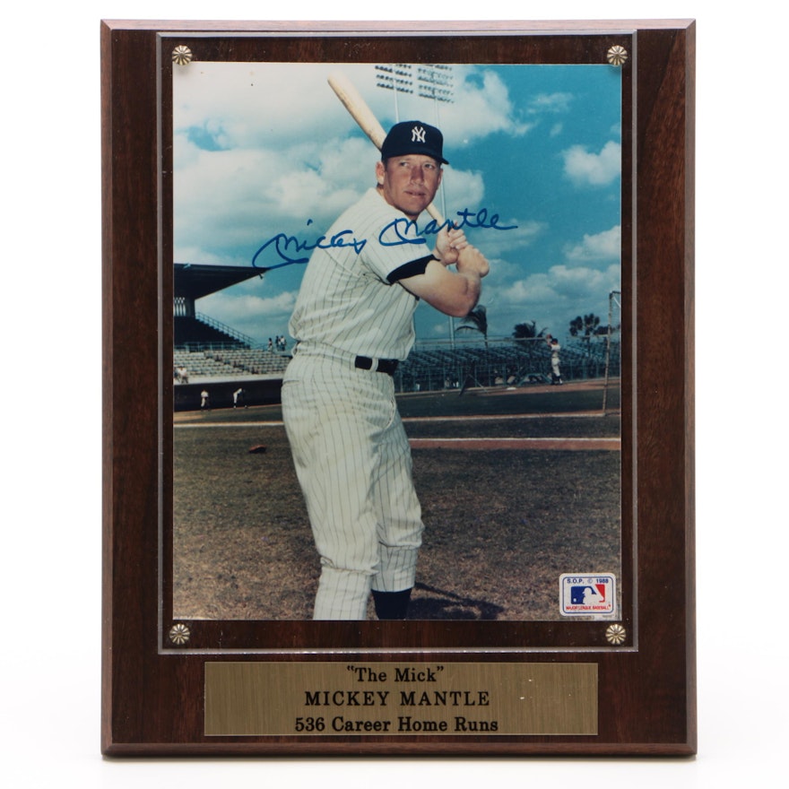 Mickey Mantle Signed New York Yankees Photo Print Plaque, 1988