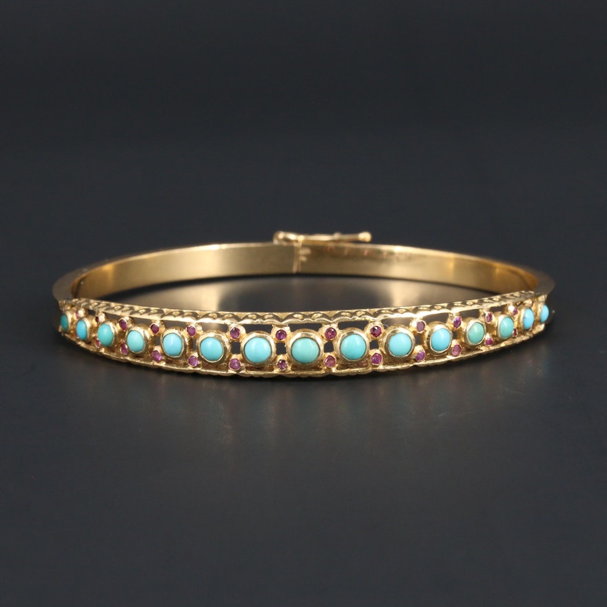 19K Yellow Gold Turquoise and Ruby Bracelet