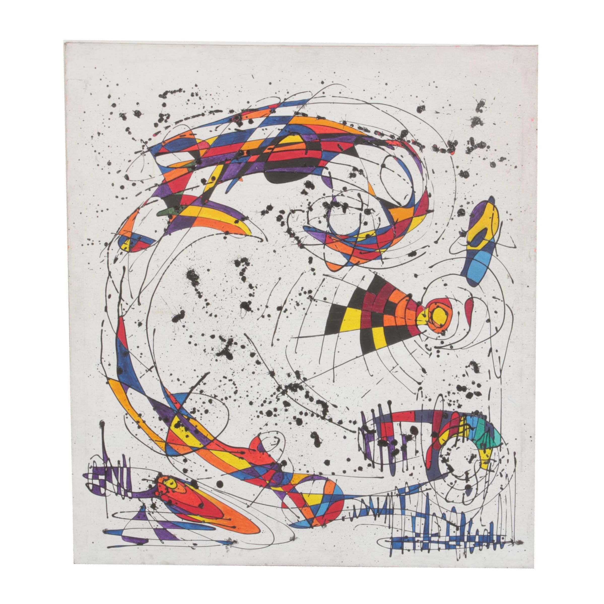 V. R. Hunter Gonzo Style Abstract Oil Painting, Mid to Late 20th Century