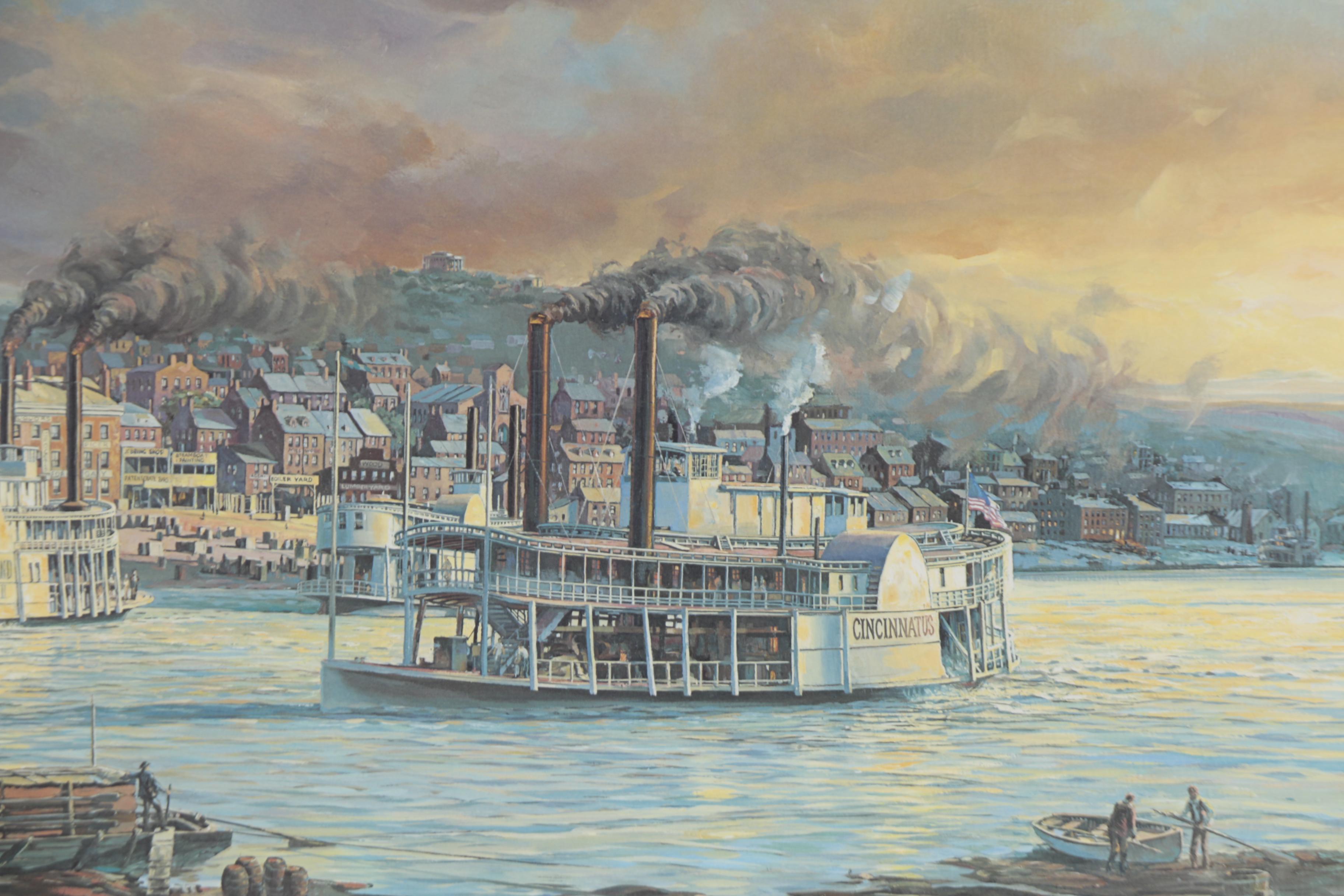 Michael Blaser Offset Lithograph "The Public Landing of Cincinnati: 1850"