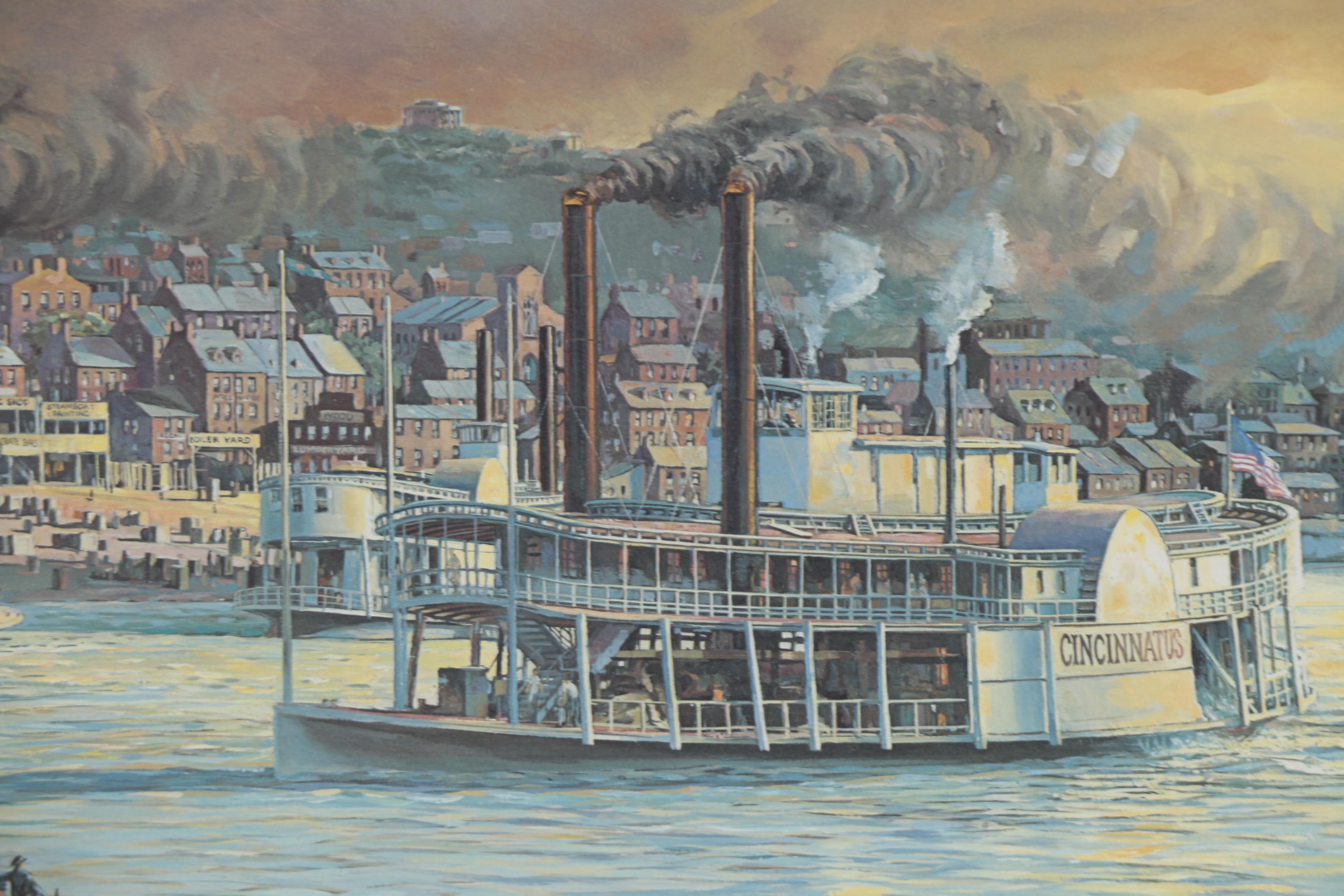 Michael Blaser Offset Lithograph "The Public Landing of Cincinnati: 1850"
