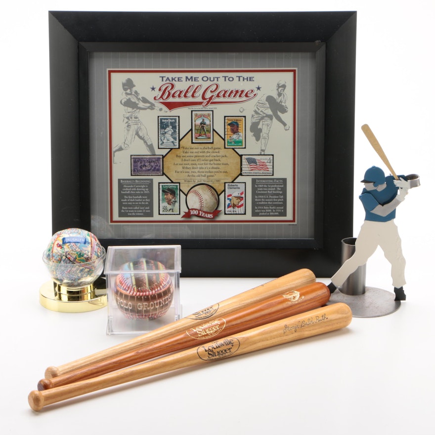 Baseball Collectibles, Includes Ruth Mini Bats and Pictorial Baseballs