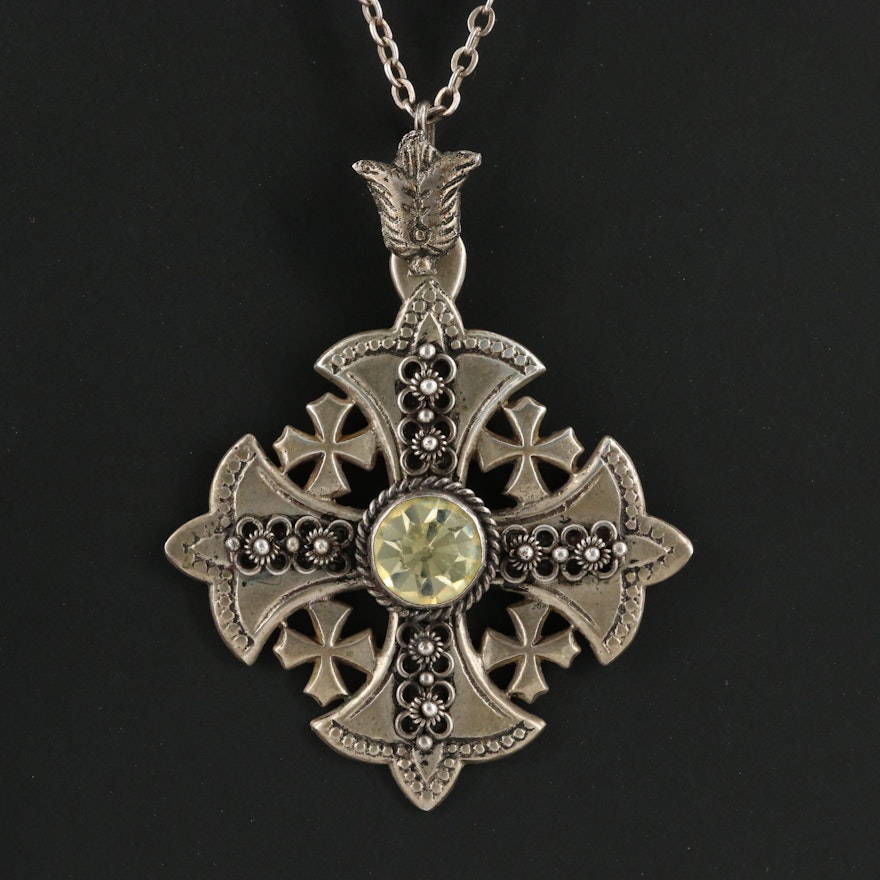 900 Silver Jerusalem Cross Pendant Necklace