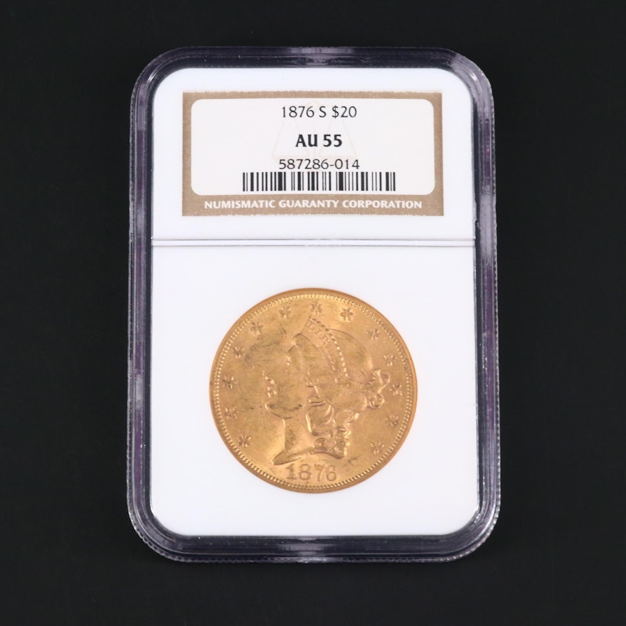 NGC Graded AU55 1876-S Liberty Head $20 Gold Coin