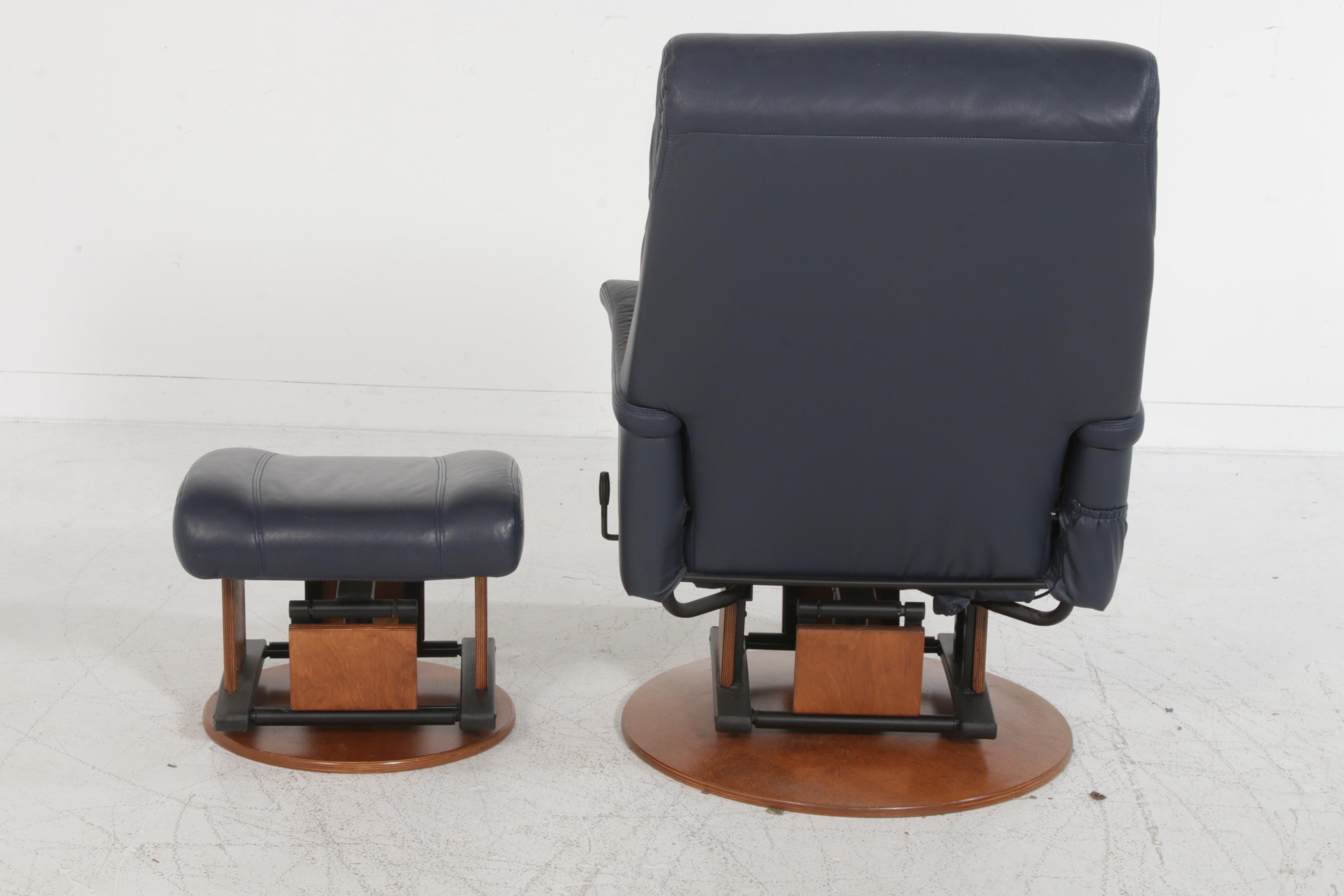 Avantglide Navy Leather Lounge Chair and Ottoman