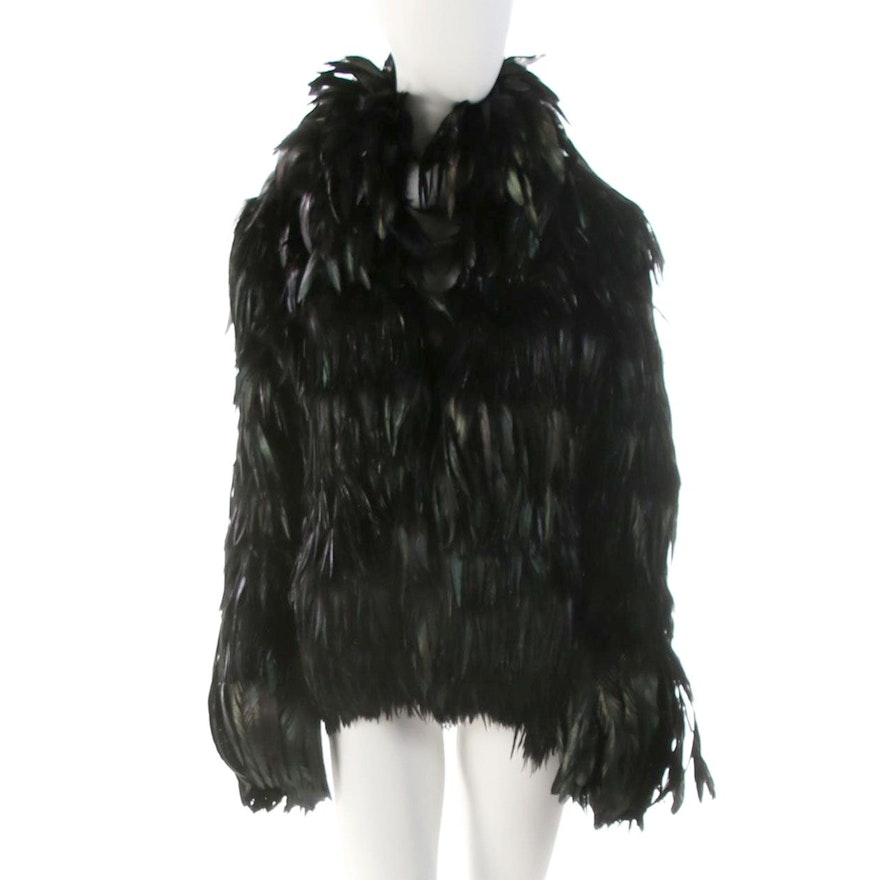 David Rodriguez Black Iridescent Feather Coat