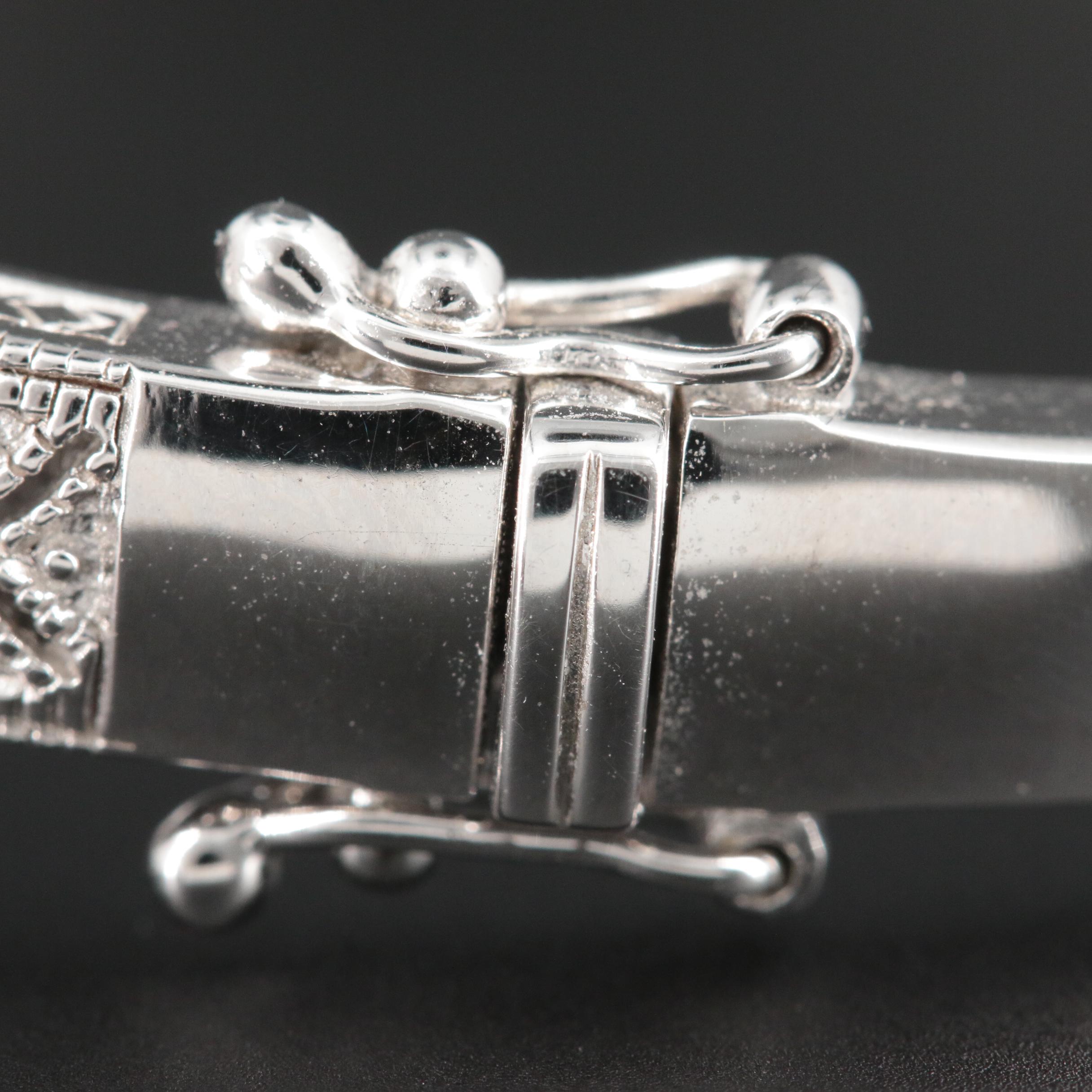 Vintage Style Sterling Silver Emerald and Diamond Bangle Bracelet