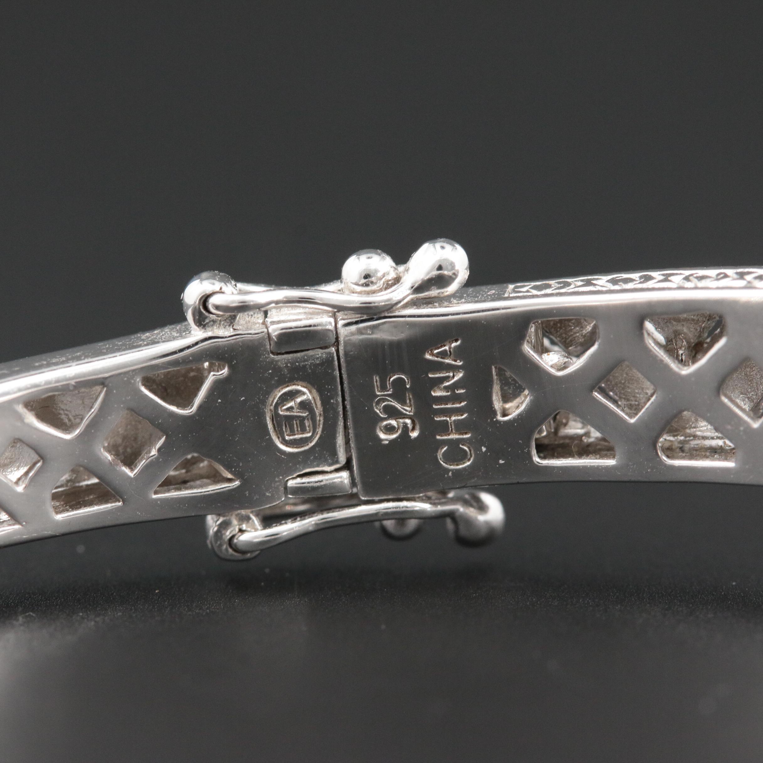 Vintage Style Sterling Silver Emerald and Diamond Bangle Bracelet