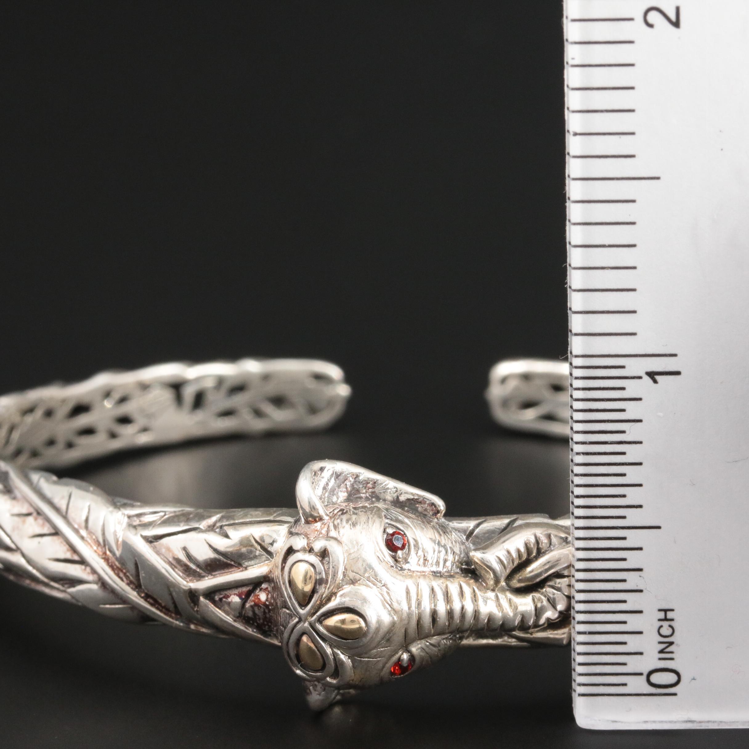 JAI By John Hardy Sterling Silver Garnet Elephant Bracelet With 14K Gold Accents