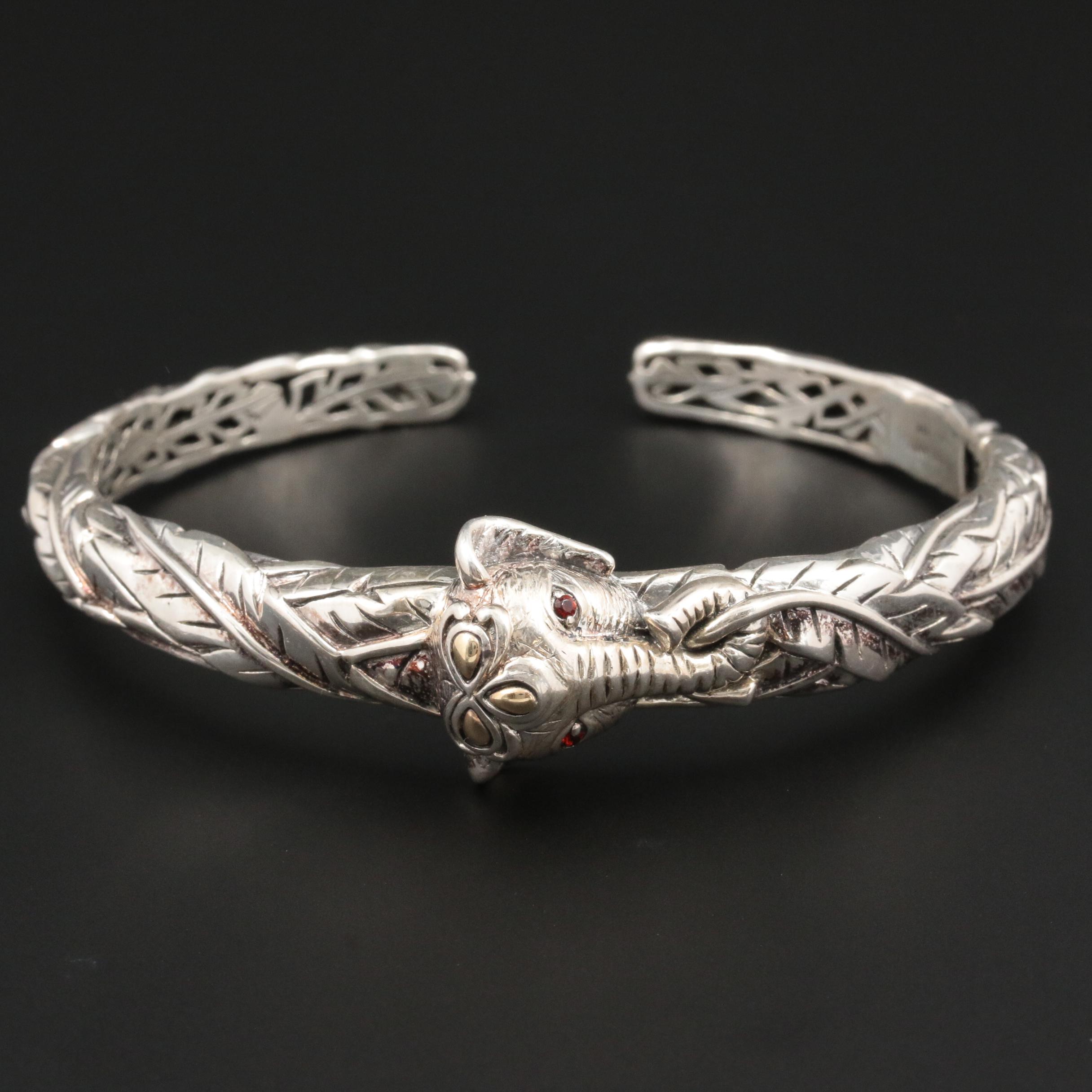 JAI By John Hardy Sterling Silver Garnet Elephant Bracelet With 14K Gold Accents
