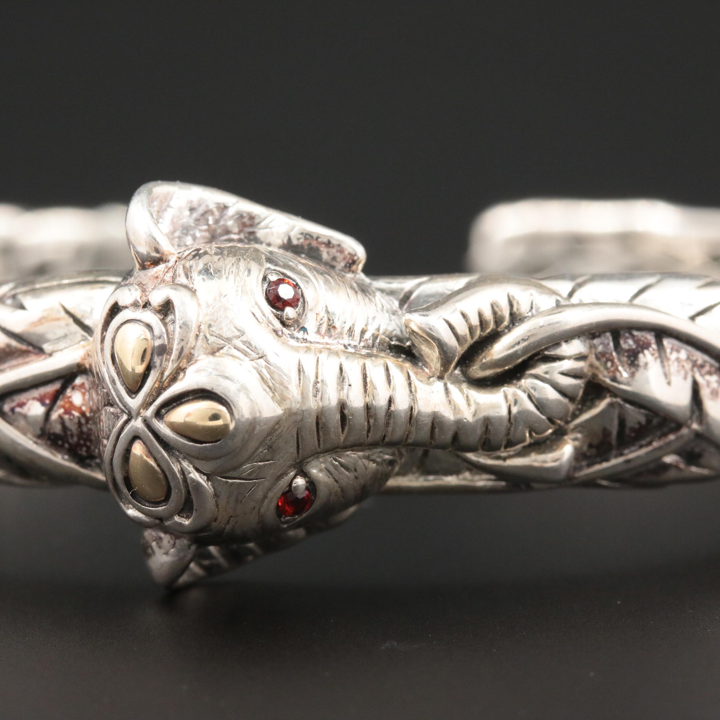 JAI By John Hardy Sterling Silver Garnet Elephant Bracelet With 14K Gold Accents