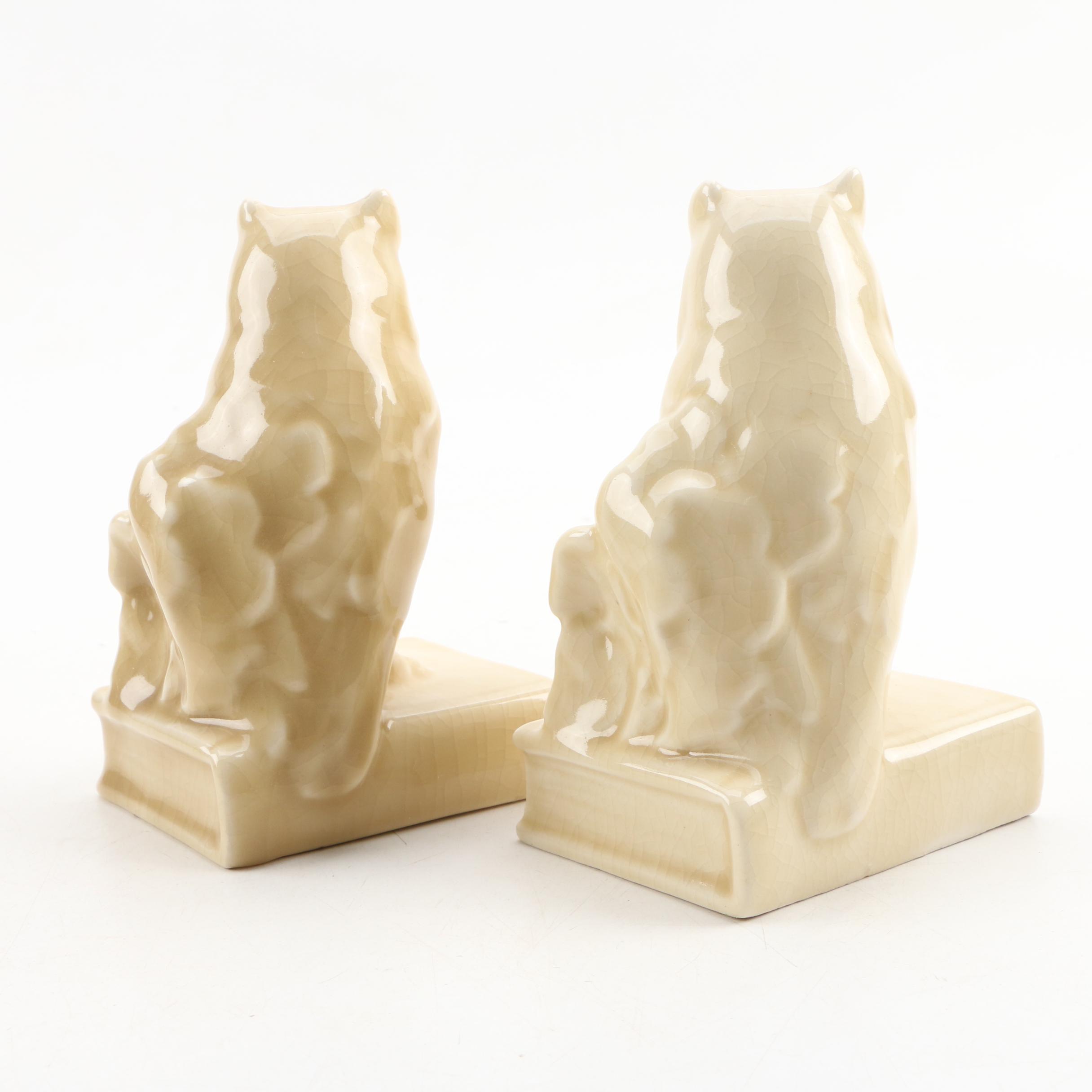 Rookwood Pottery Owl Bookends, 1945