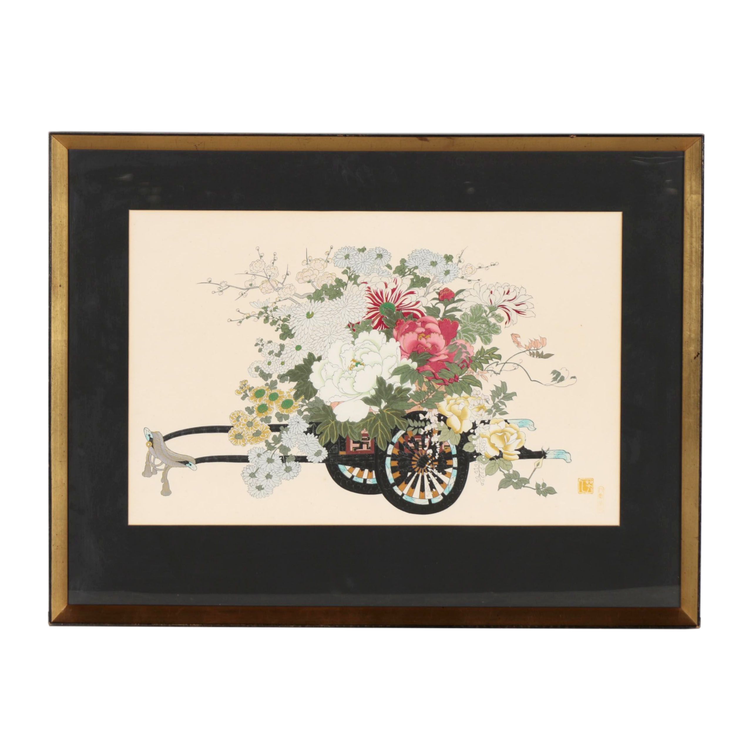 Japanese Flower Cart Woodblock