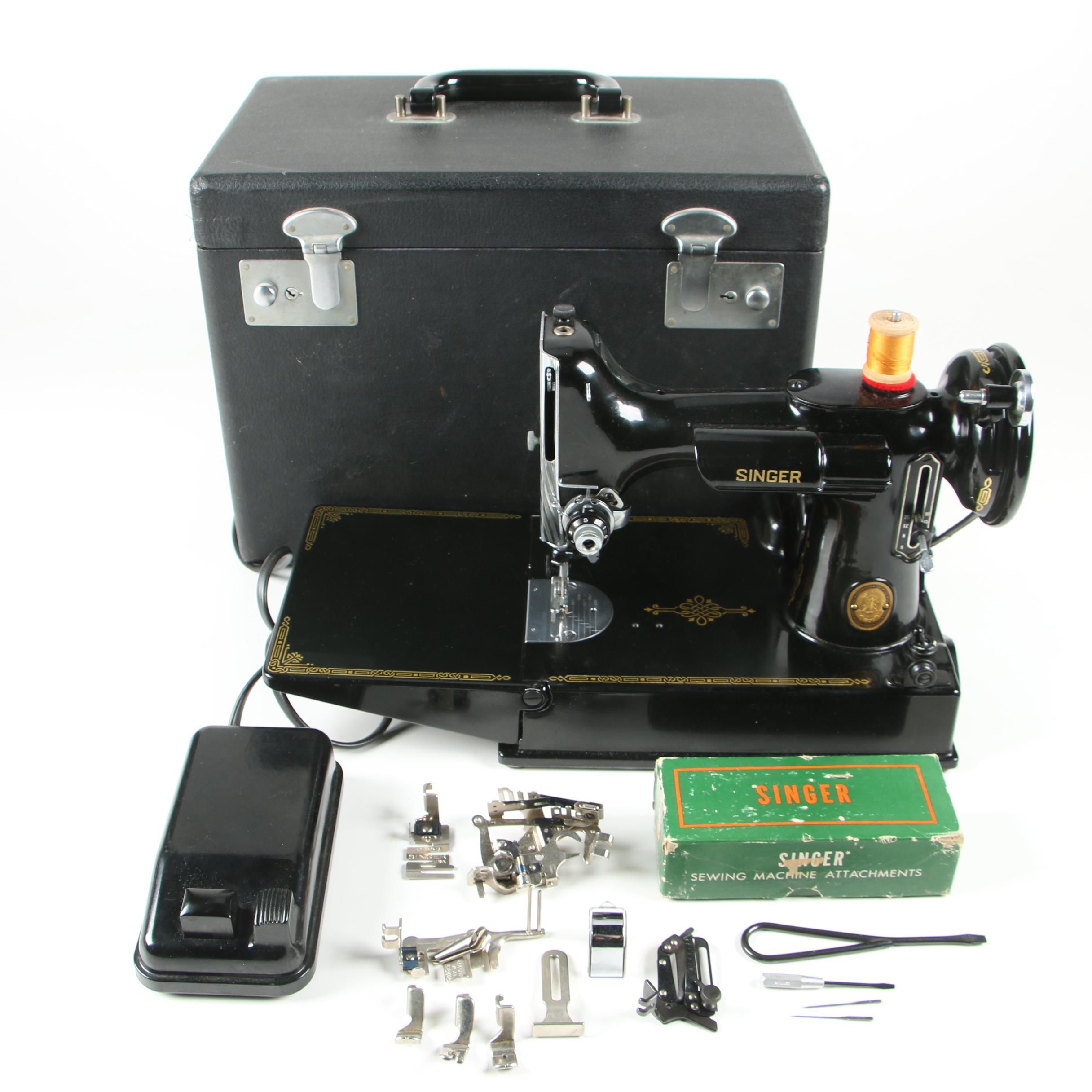 Singer Featherweight 221 Electric Sewing Machine with Case, AL Series, 1952