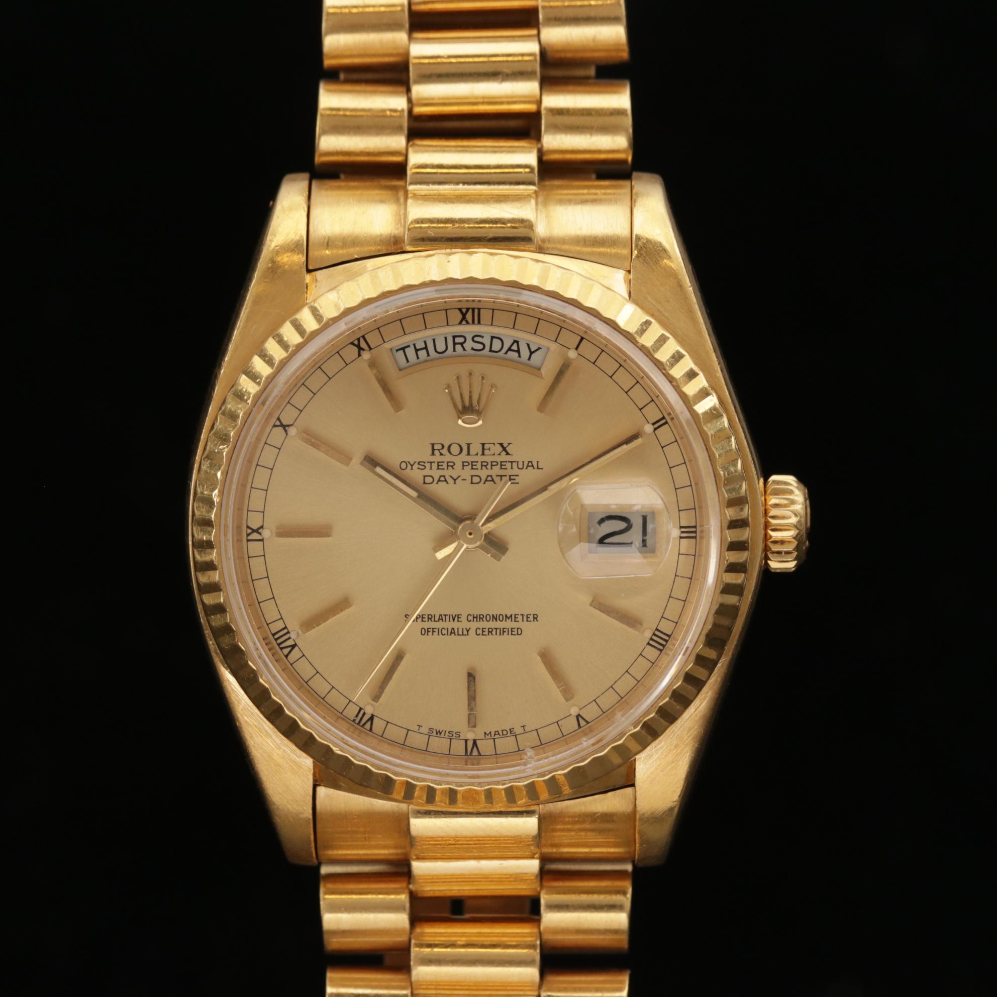 Rolex 18K Yellow Gold  Day - Date 18038 Automatic Watch, 1980